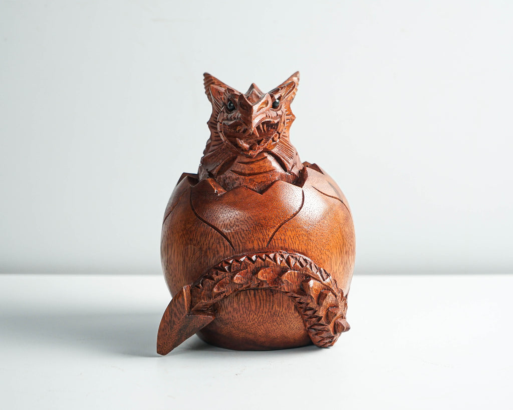 Newborn Dragon Sculpture, Baby Dragon, Egg, Mystical Animal, Wood Carving, Wooden Figurine, Bedroom Decor, Grandfather Gift, Gift for Him