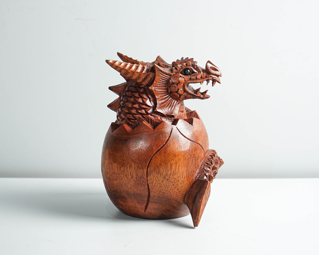 Newborn Dragon Sculpture, Baby Dragon, Egg, Mystical Animal, Wood Carving, Wooden Figurine, Bedroom Decor, Grandfather Gift, Gift for Him
