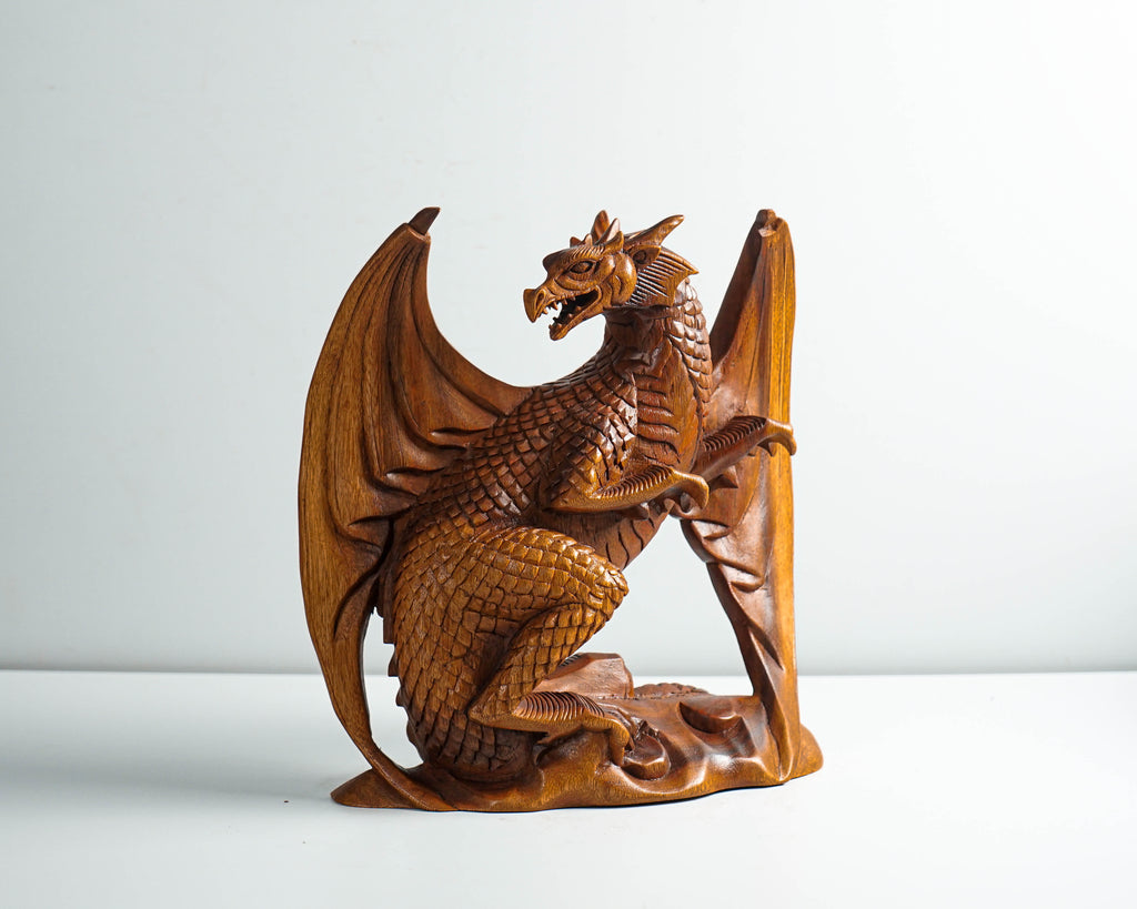Wooden Dragon Statue, Unique Sculpture, Chinese Dragon, Mystical Animal, Hand carving, Aesthetic Room Decor, Best Friend gift, Dragon Gift