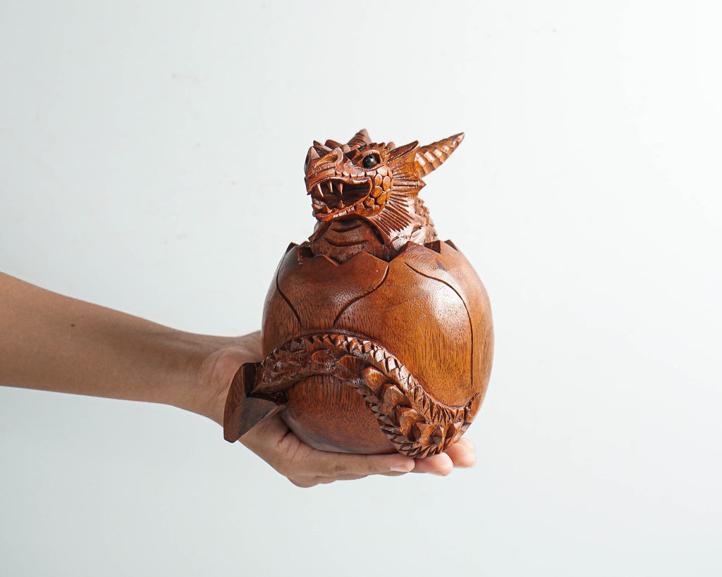 Newborn Dragon Sculpture, Baby Dragon, Egg, Mystical Animal, Wood Carving, Wooden Figurine, Bedroom Decor, Grandfather Gift, Gift for Him