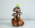 Frog on Mushroom Sculpture 7in Tall Hand-Carved Painted Wooden Art Decor