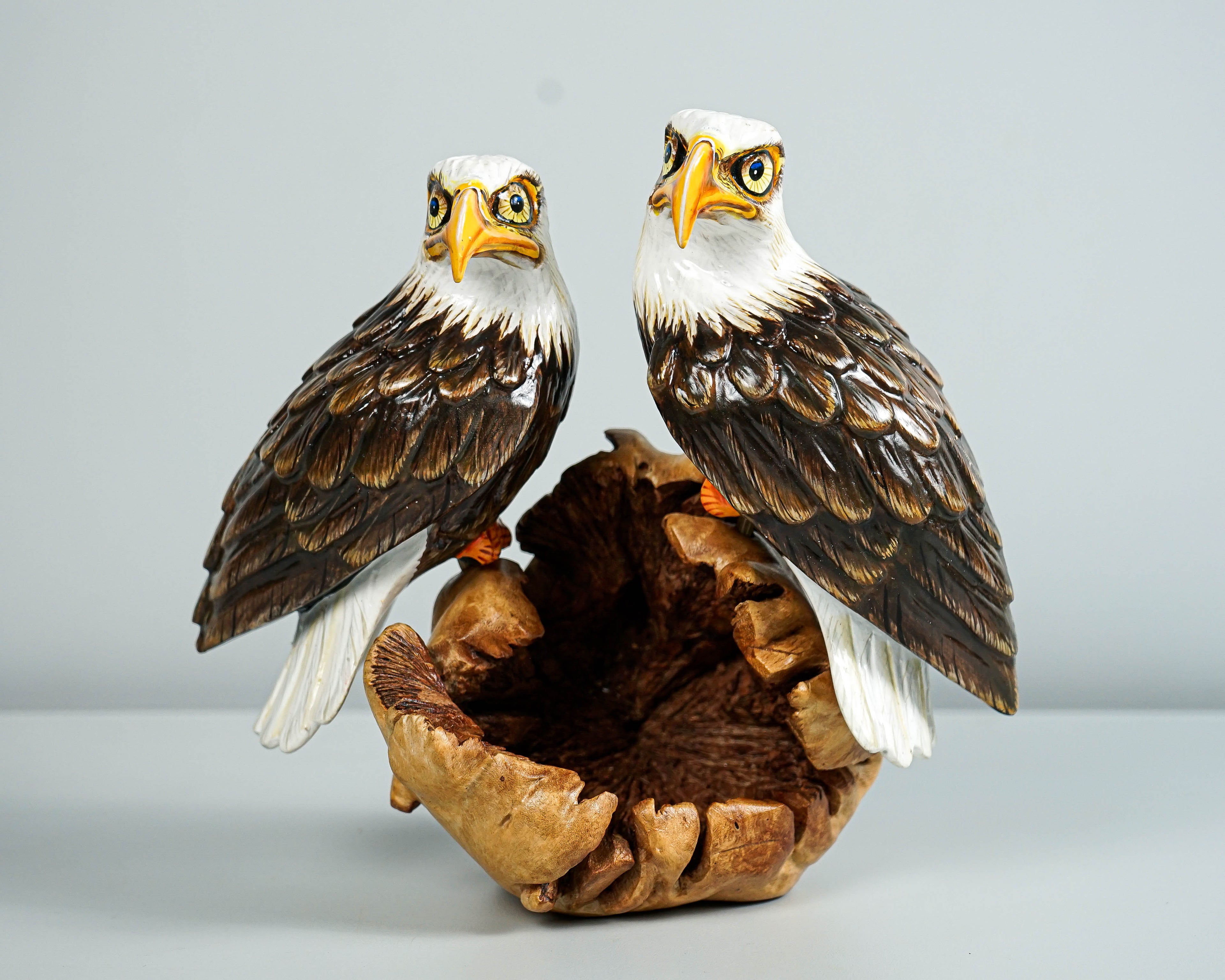Bald Eagle Sculpture, Couple, Painted Statue, Wood Carving Figure, Colorful Art, Unique Bird, Handmade Decor, Office Decor, Anniversary Gift