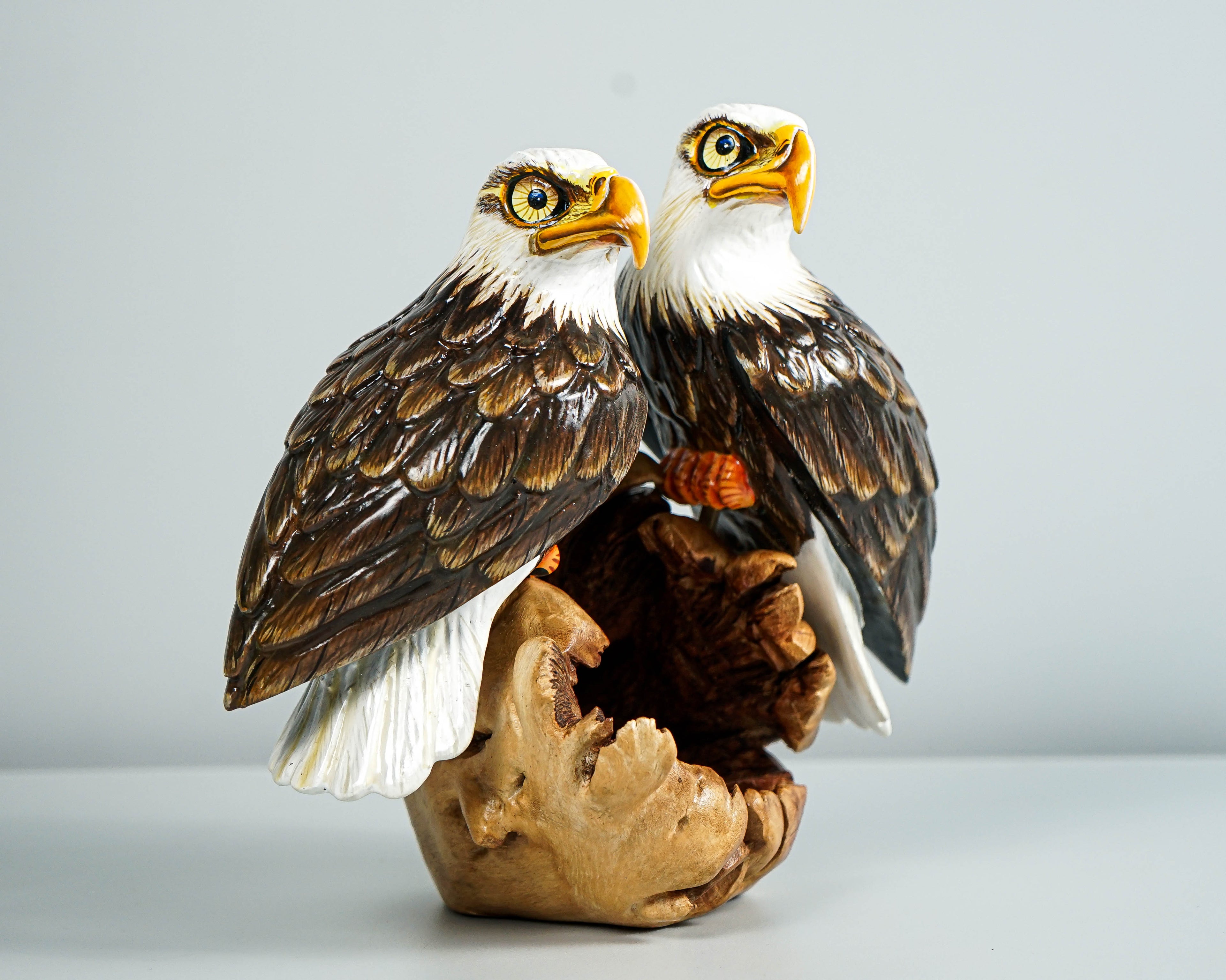 Bald Eagle Sculpture, Couple, Painted Statue, Wood Carving Figure, Colorful Art, Unique Bird, Handmade Decor, Office Decor, Anniversary Gift