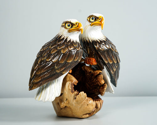 Bald Eagle Sculpture, Couple, Painted Statue, Wood Carving Figure, Colorful Art, Unique Bird, Handmade Decor, Office Decor, Anniversary Gift
