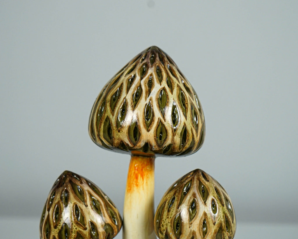 Wild Morel Mushroom Sculpture 7in Tall Hand-Carved Rustic Forest Wood Decor