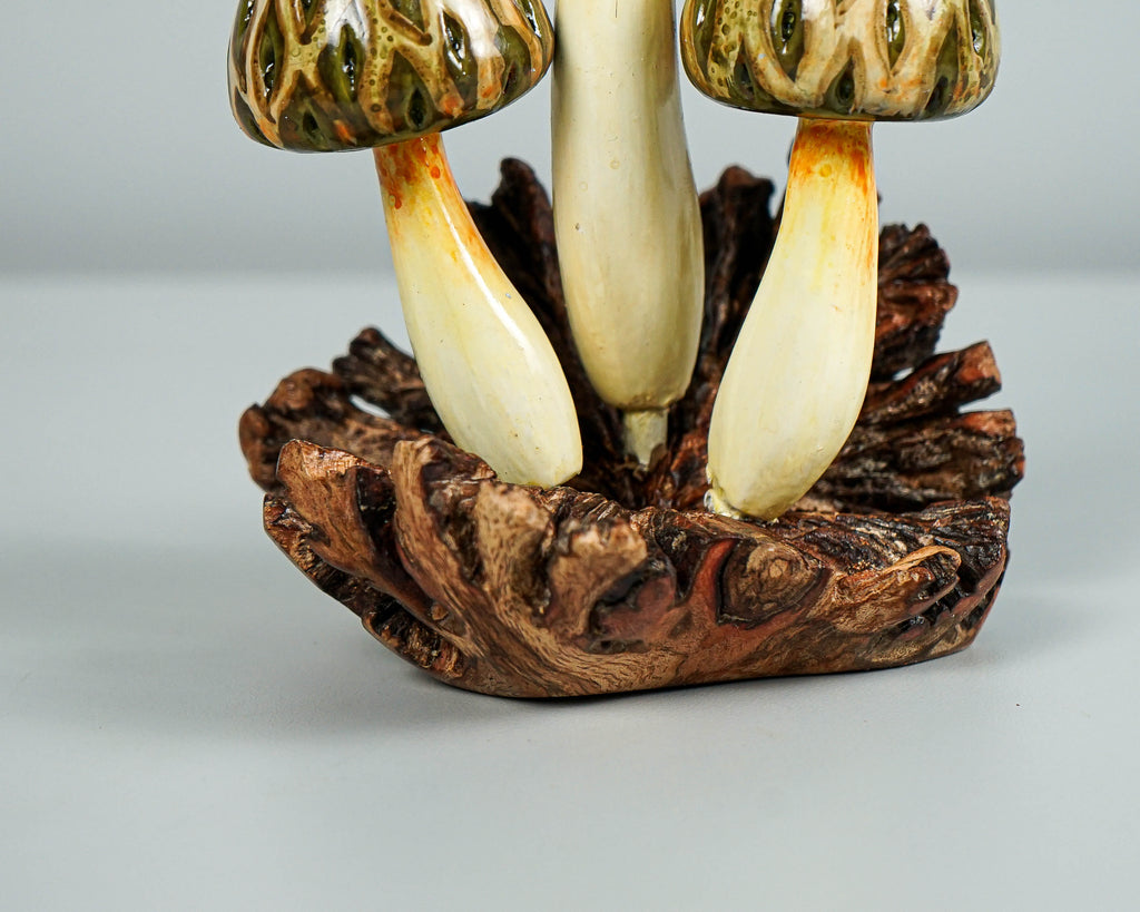 Wild Morel Mushroom Sculpture 7in Tall Hand-Carved Rustic Forest Wood Decor