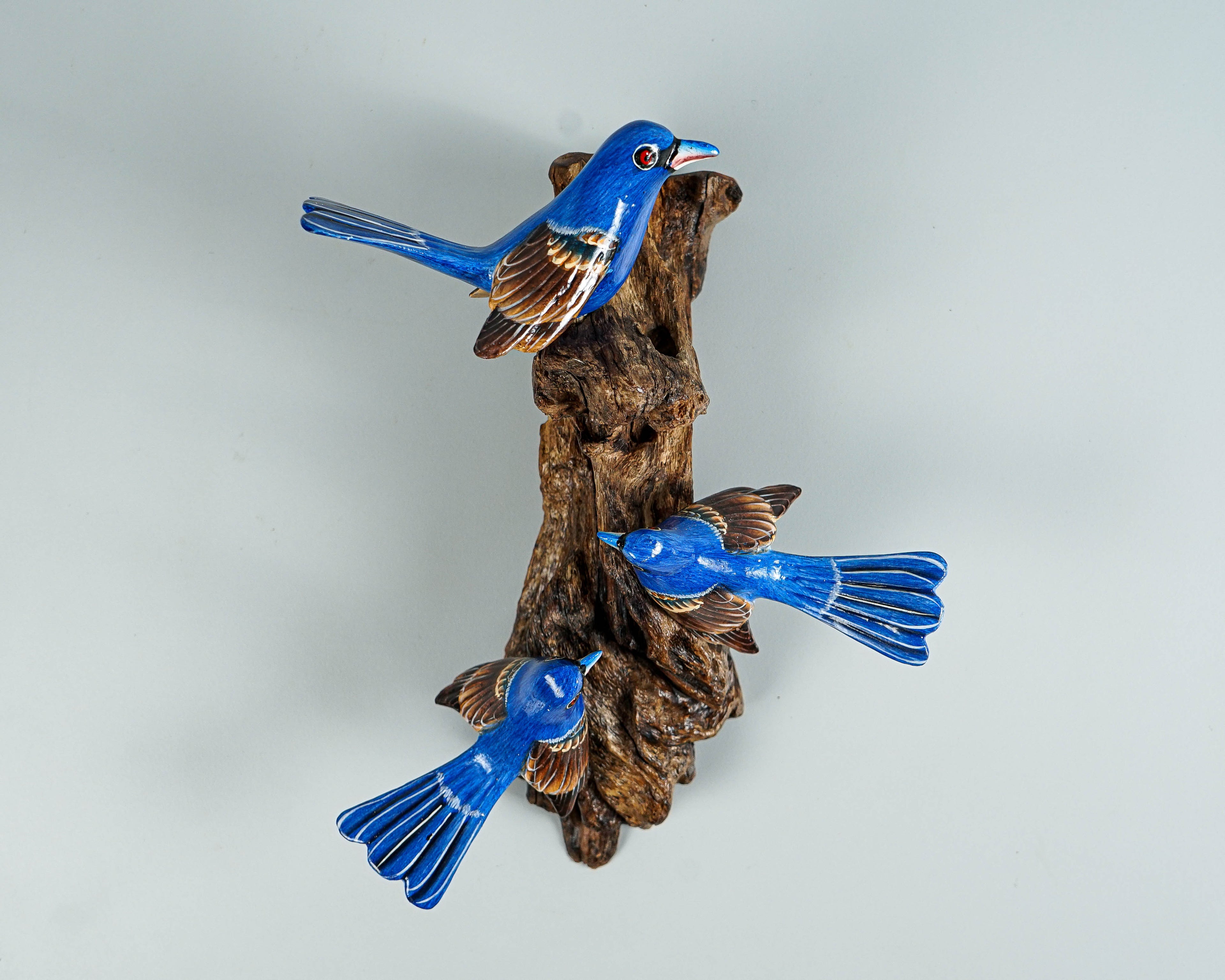 Blue Canary Wall Statue, Hanging Art, Handcrafted, Indigo Bunting Sculpture, Animal, Miniature, Figurine, Interior Decor, Appreciated Gift