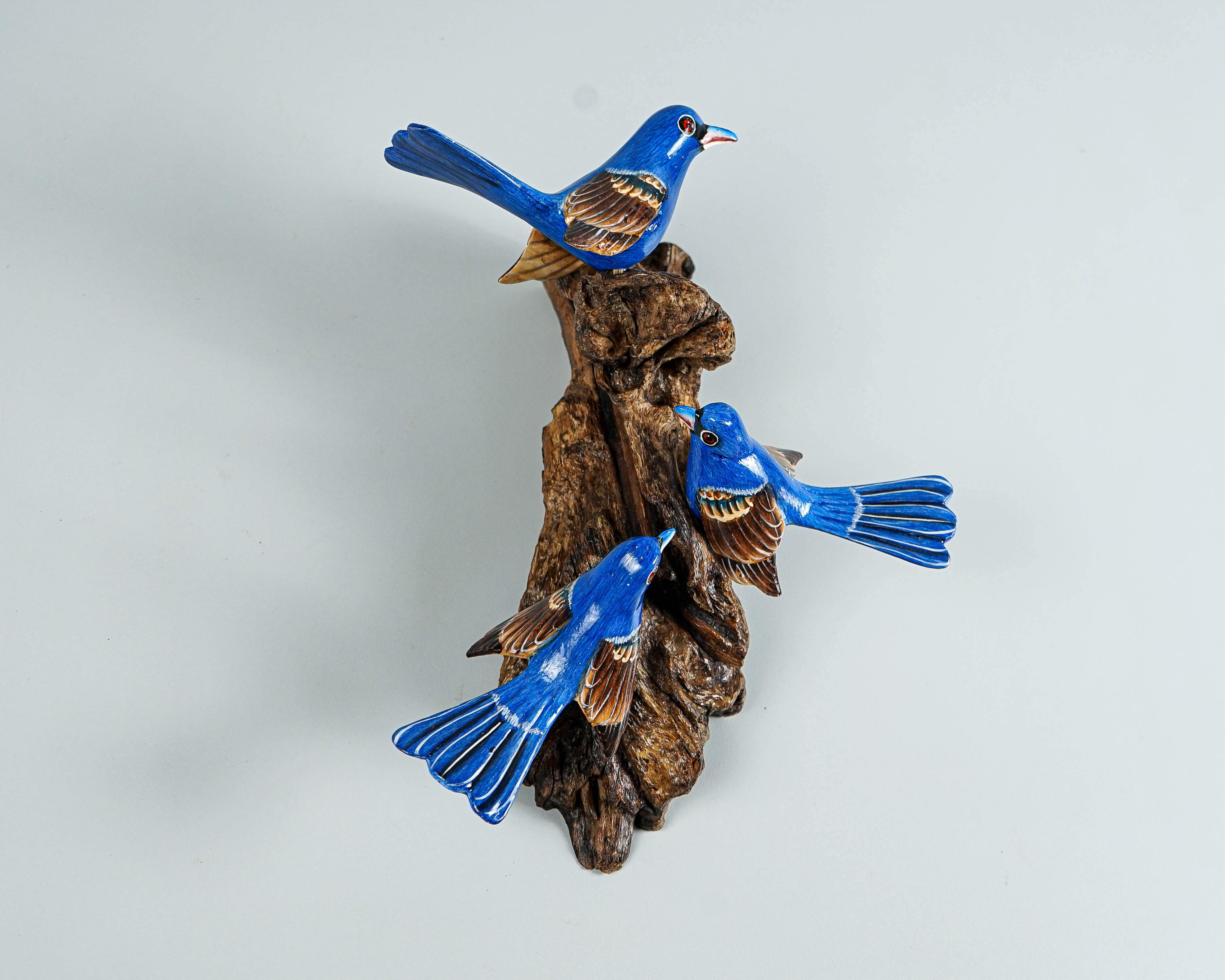 Blue Canary Wall Statue, Hanging Art, Handcrafted, Indigo Bunting Sculpture, Animal, Miniature, Figurine, Interior Decor, Appreciated Gift