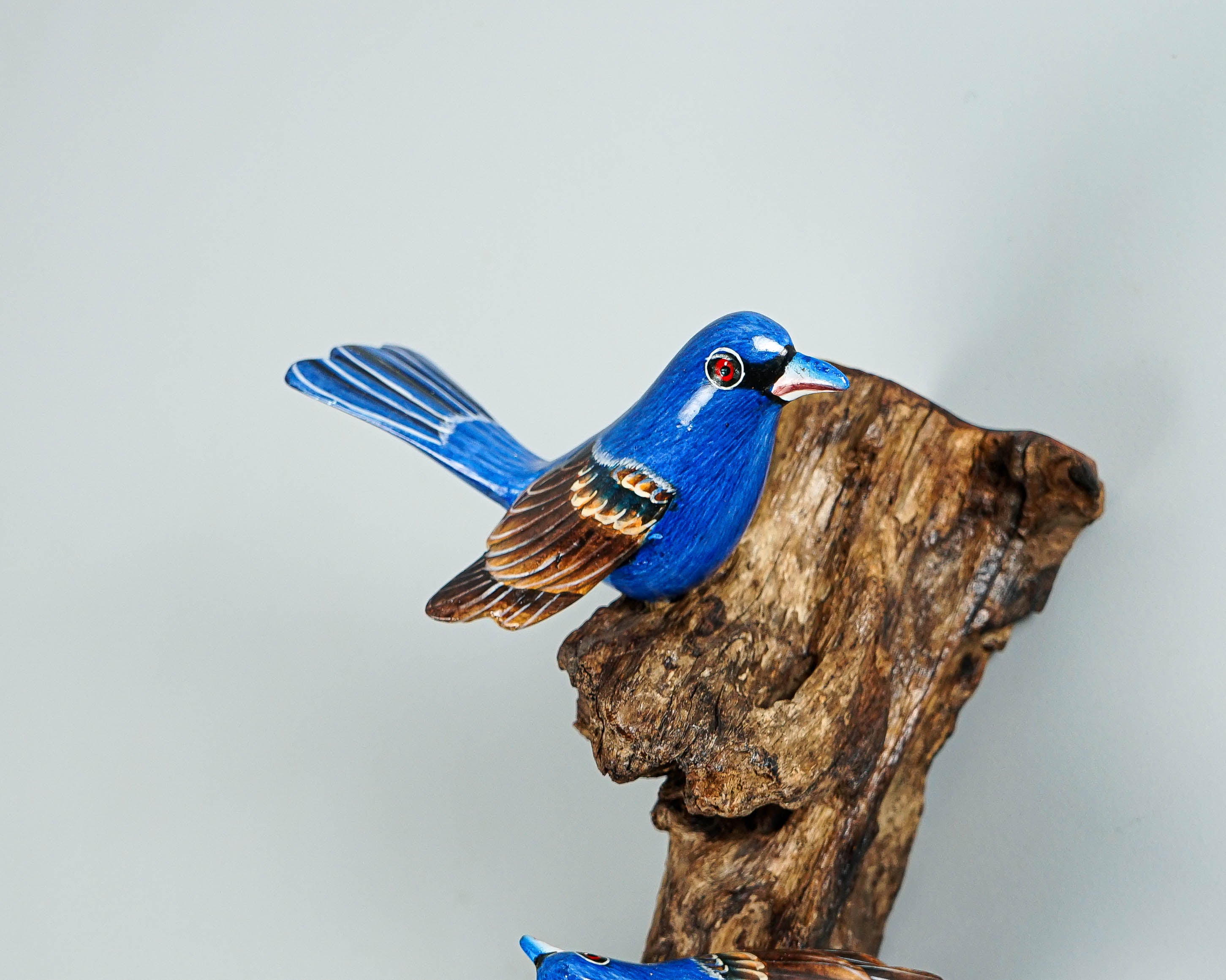 Blue Canary Wall Statue, Hanging Art, Handcrafted, Indigo Bunting Sculpture, Animal, Miniature, Figurine, Interior Decor, Appreciated Gift