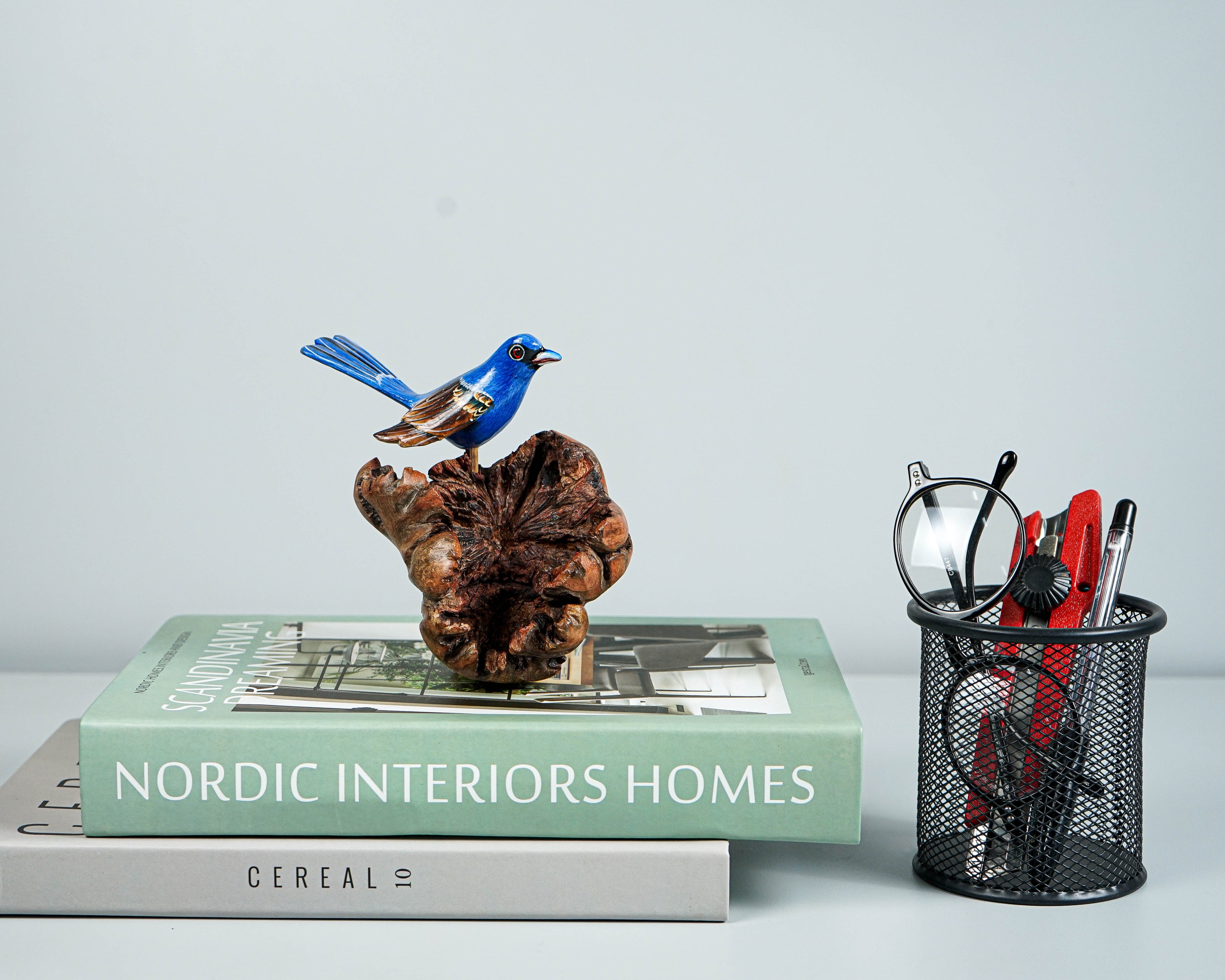 Blue Canary Statue, Indigo Bunting Sculpture, Art, Love, Animal, Miniature, Figurine, Colorful Art, Above Bed Decor, Memorial Gift