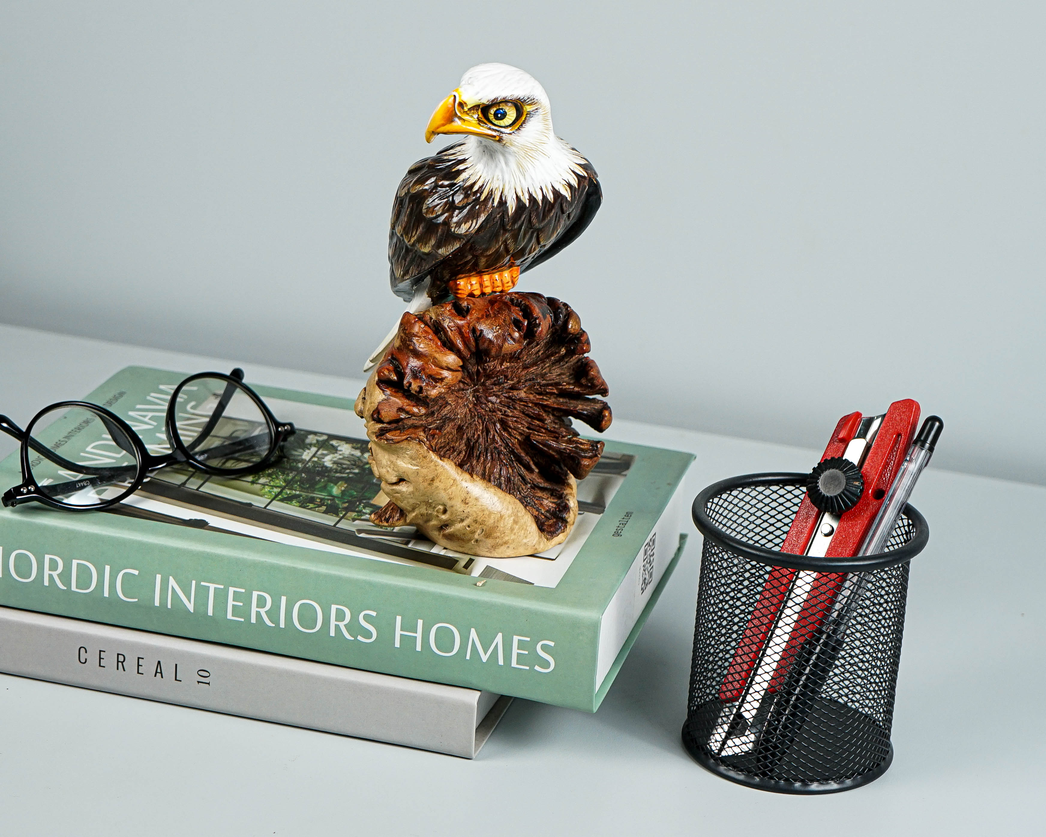 Handmade Bald Eagle Sculpture, Painted Statue, Wood Carving Figure, Bird, Handcraft, Freedom, Office Decor, Personalized, Gift for Dad
