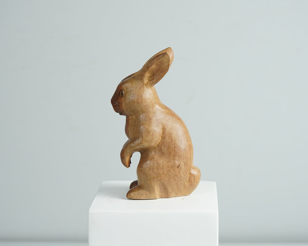 Wooden Rabbit Sculpture, Animal Statue, Wood Carving, Handmade Sclupture, Unique Figurine, Tabletop Decor, Room Decoration, Gift for Mother