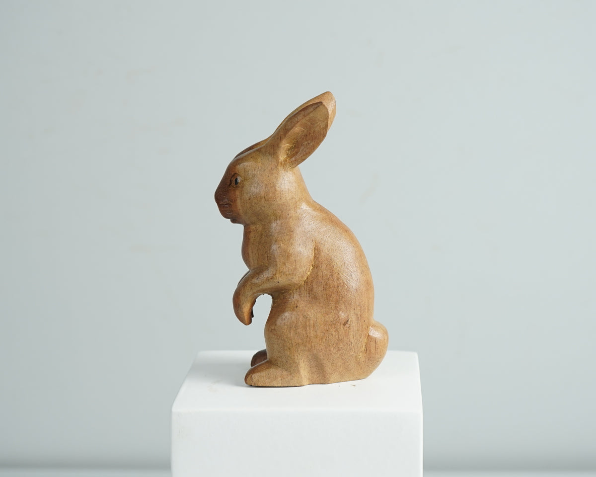 Wooden Rabbit Sculpture, Animal Statue, Wood Carving, Handmade Sclupture, Unique Figurine, Tabletop Decor, Room Decoration, Gift for Mother