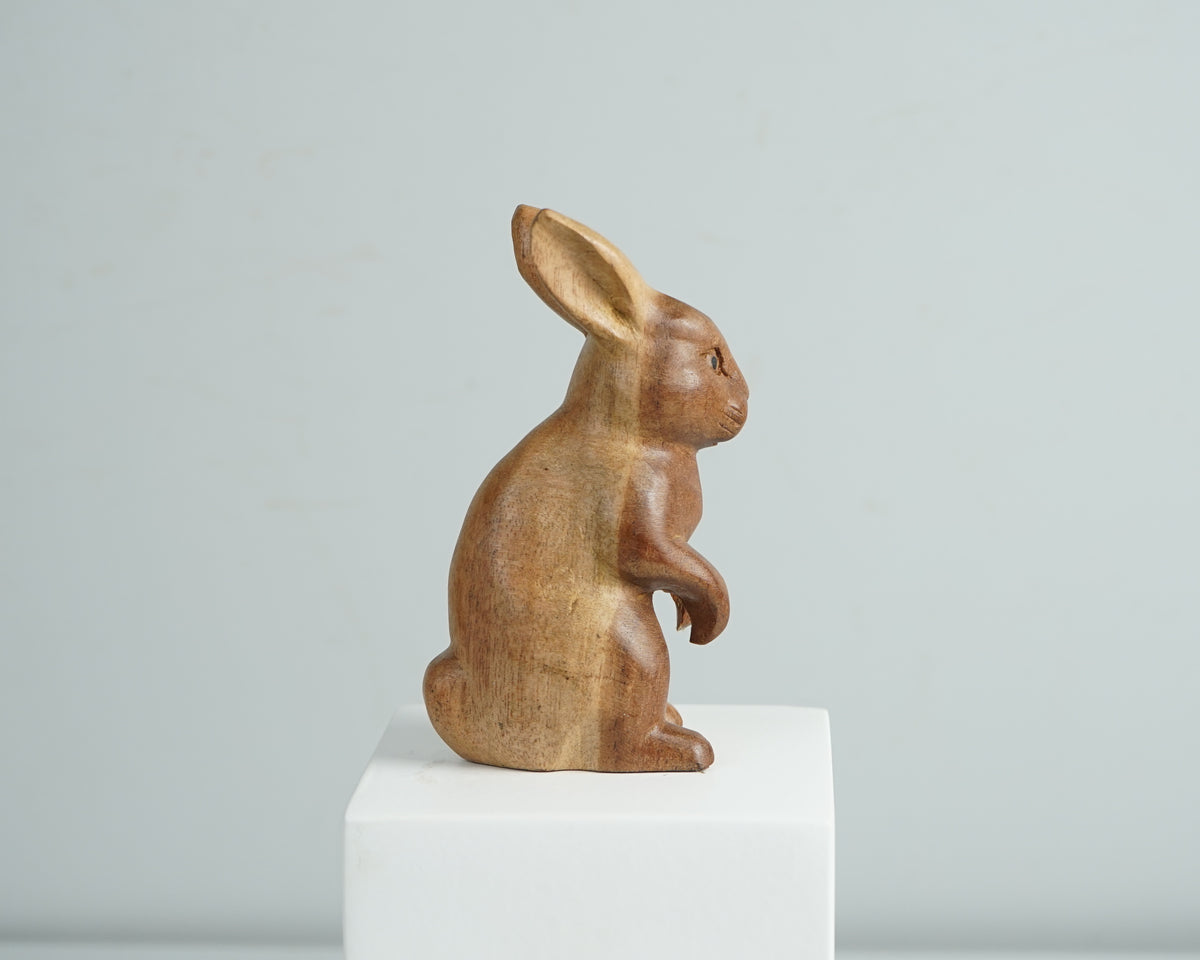 Wooden Rabbit Sculpture, Animal Statue, Wood Carving, Handmade Sclupture, Unique Figurine, Tabletop Decor, Room Decoration, Gift for Mother