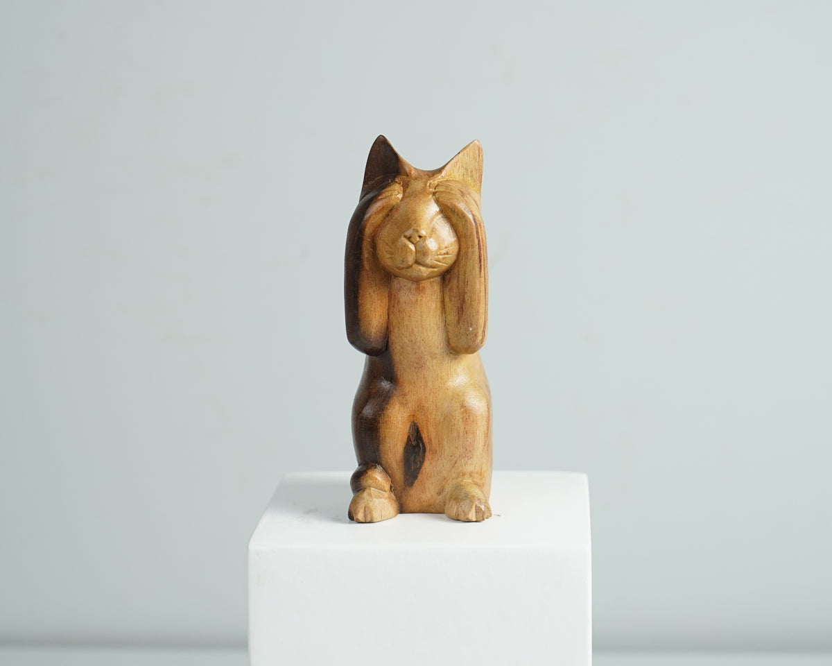 Wooden Cat Sculpture, Animal Statue, Wood Carving, Handcrafted, Unique Figurine, Livingroom Decor, Tabletop Decor, Best Friend Gift