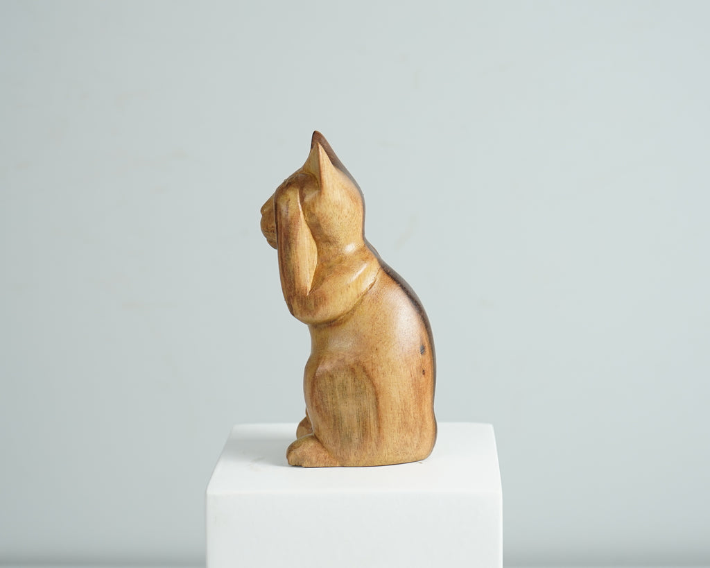 Wooden Cat Sculpture, Animal Statue, Wood Carving, Handcrafted, Unique Figurine, Livingroom Decor, Tabletop Decor, Best Friend Gift