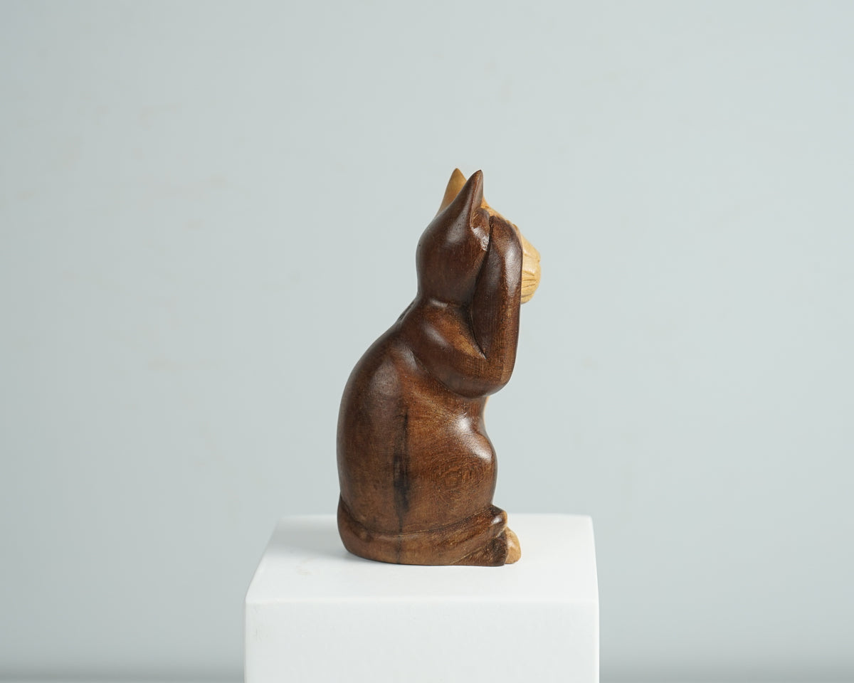 Wooden Cat Sculpture, Animal Statue, Wood Carving, Handcrafted, Unique Figurine, Livingroom Decor, Tabletop Decor, Best Friend Gift