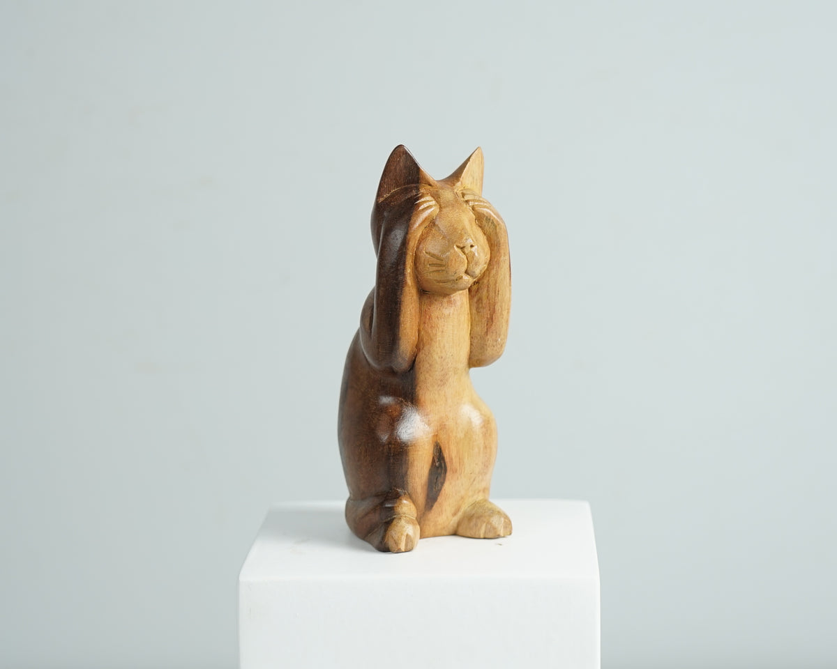 Wooden Cat Sculpture, Animal Statue, Wood Carving, Handcrafted, Unique Figurine, Livingroom Decor, Tabletop Decor, Best Friend Gift
