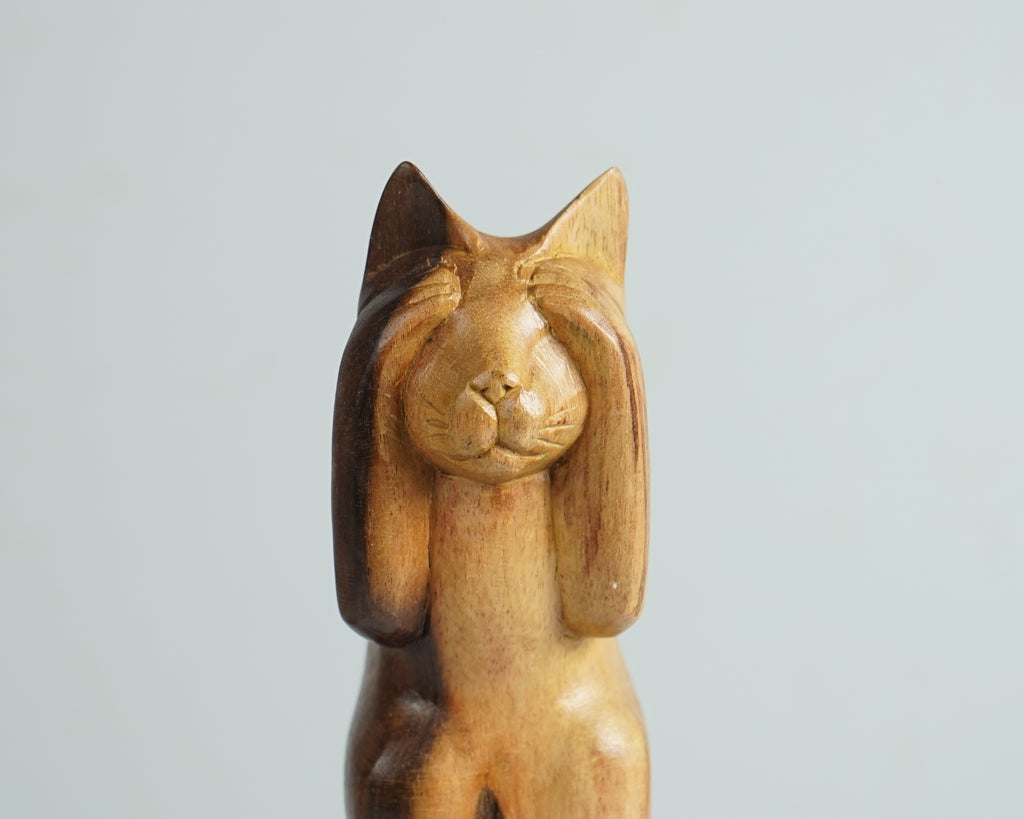 Wooden Cat Sculpture, Animal Statue, Wood Carving, Handcrafted, Unique Figurine, Livingroom Decor, Tabletop Decor, Best Friend Gift