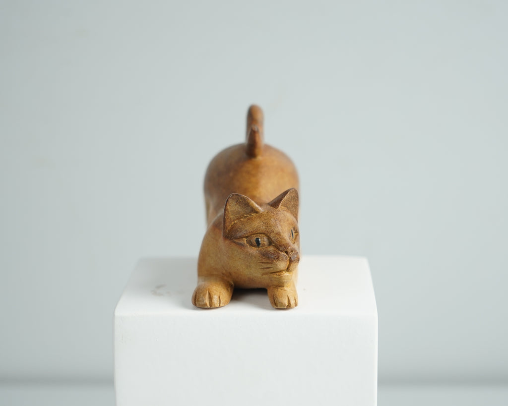 Wooden Cat Figurine, Animal Statue, Wood Carving, Handcrafted, Unique Figurine, Decorative, Tabletop Decor, Gift for Mother, Memorial Gift