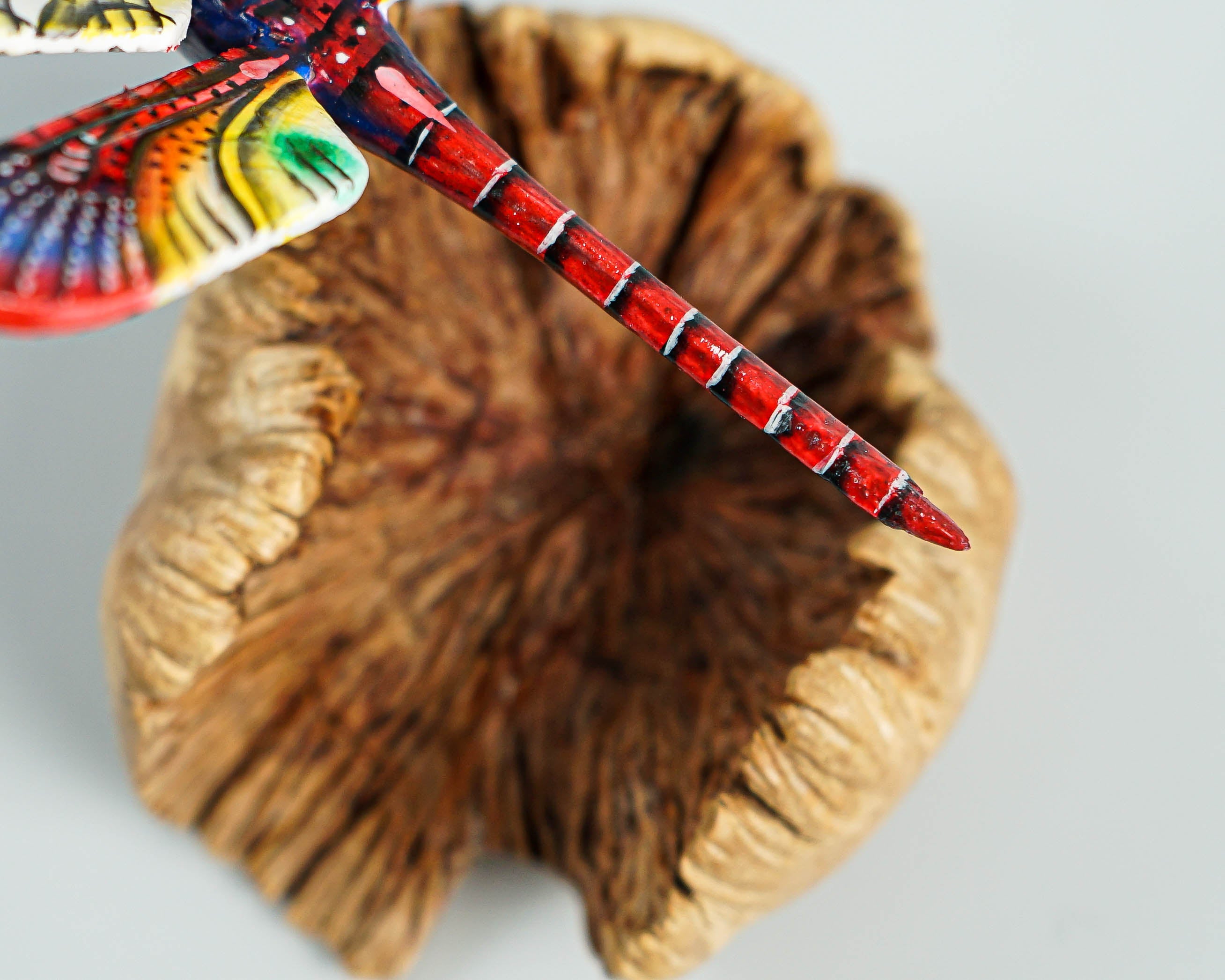 Dragonfly On Flower, Colored Dragonfly, Red Dragonfly Statue, Handcrafted, Tropical Decor, Wood Figurine, Unique Sculpture, Gift for Her