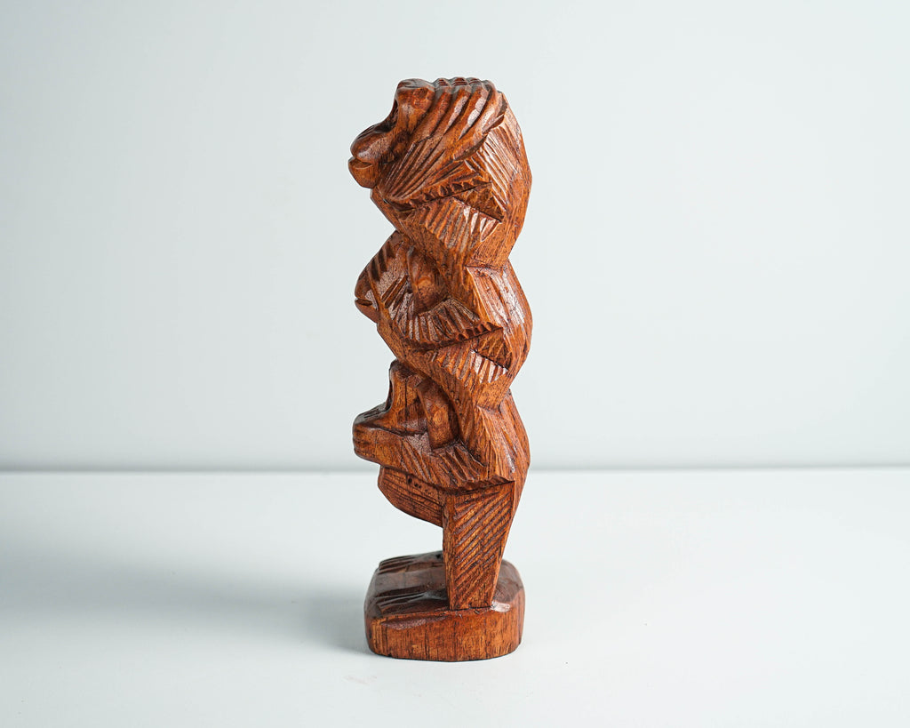 Three Wise Monkeys Statue, Wood Carving, Animal Sculpture, Hand Carved, Decorative, Triplet, Above Bed Decor, Tabletop, Memorial Gift