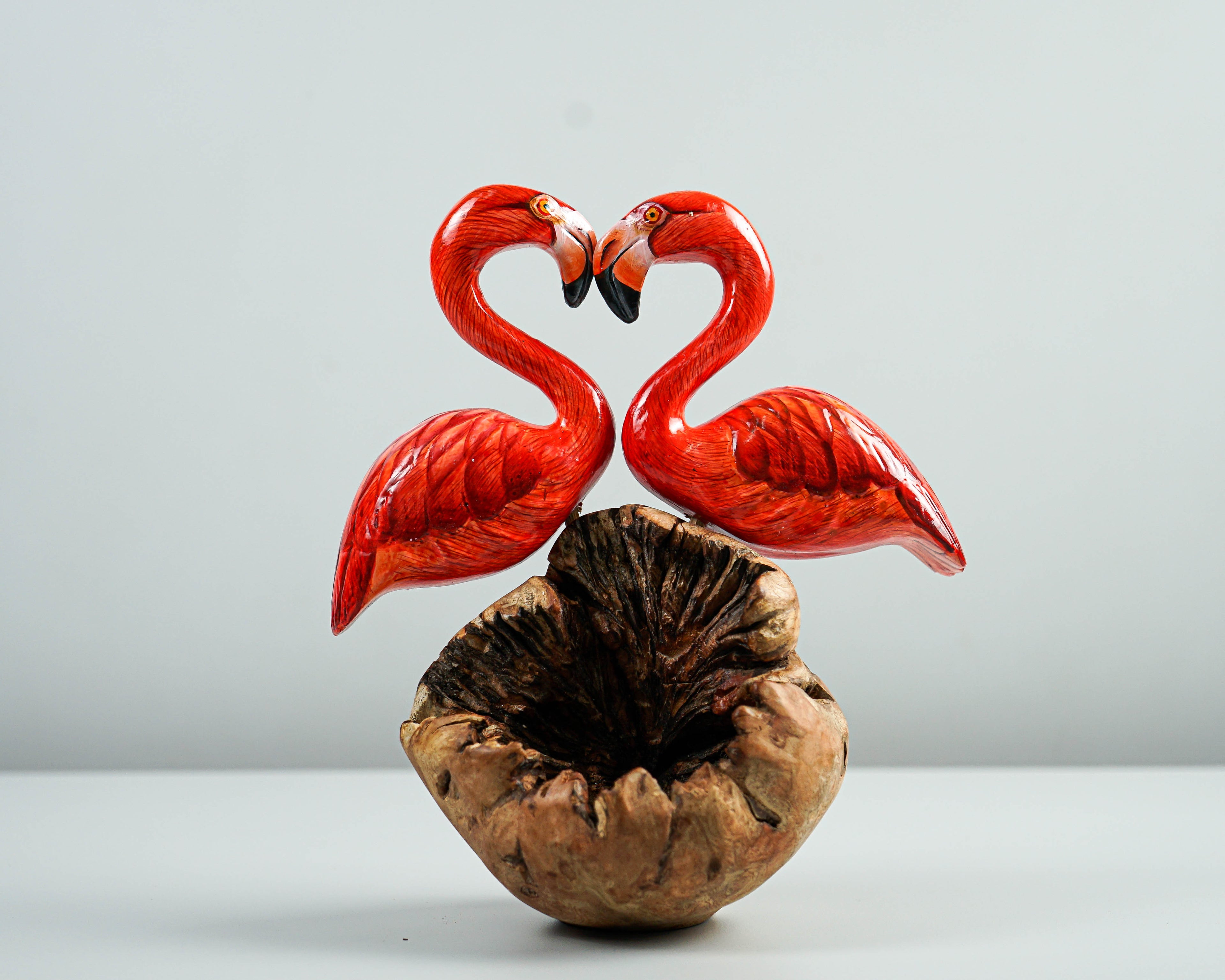 Couple Flamingo Statue, Painted Sculpture, Wood Carving Figure, Red Bird Statue, Table Decor, Wedding Decor, Gift for Him, Valentines Day