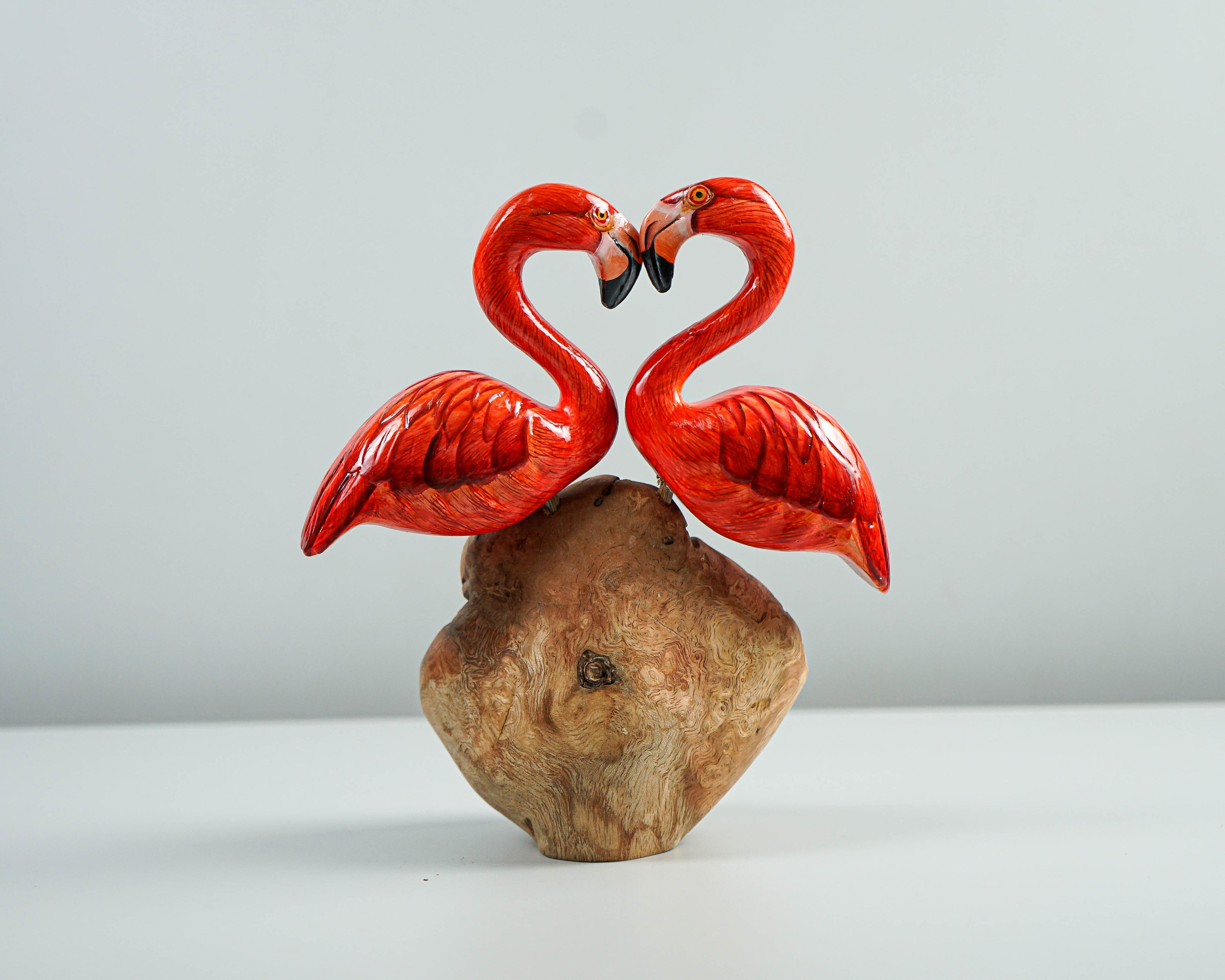 Couple Flamingo Statue, Painted Sculpture, Wood Carving Figure, Red Bird Statue, Table Decor, Wedding Decor, Gift for Him, Valentines Day
