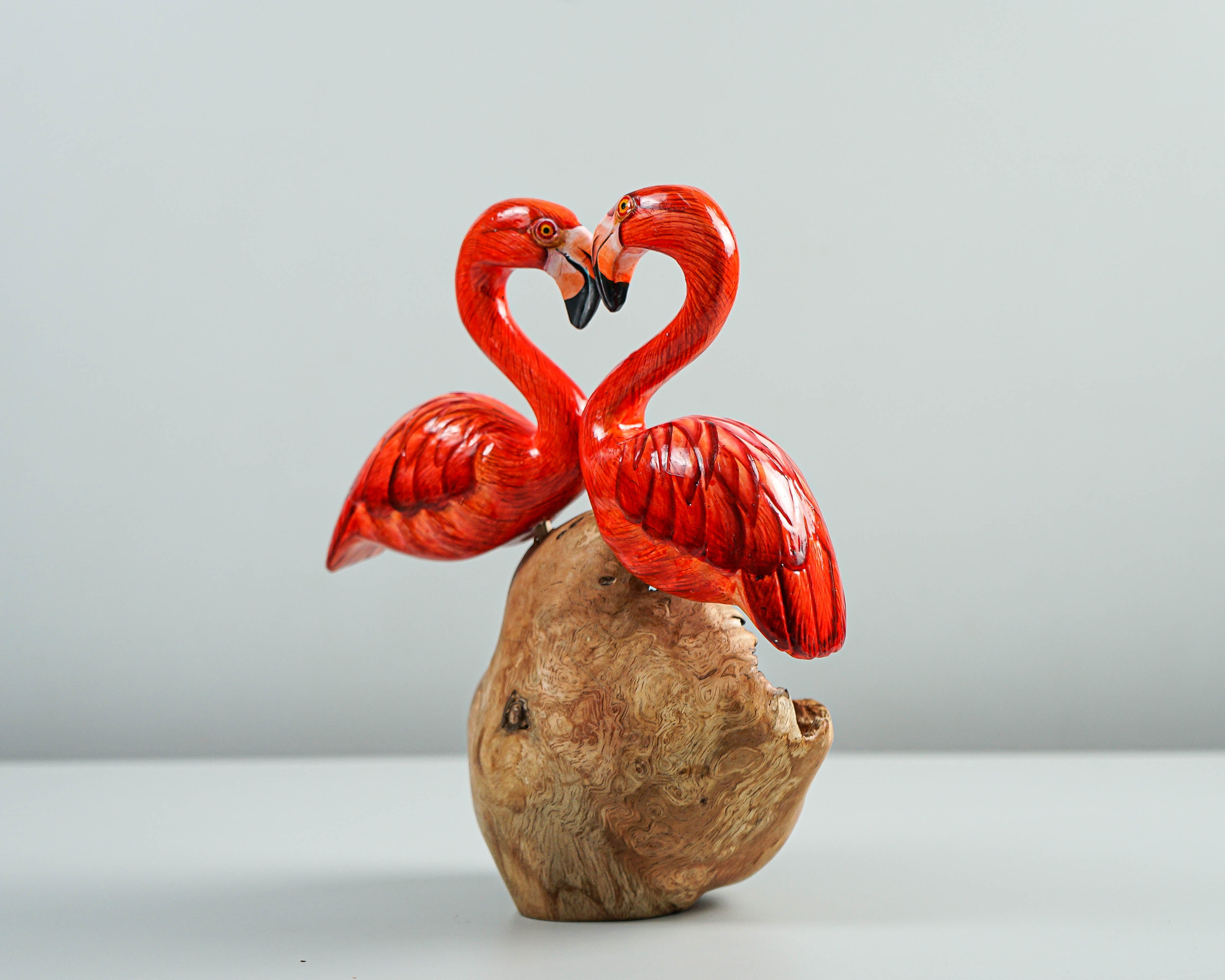 Couple Flamingo Statue, Painted Sculpture, Wood Carving Figure, Red Bird Statue, Table Decor, Wedding Decor, Gift for Him, Valentines Day