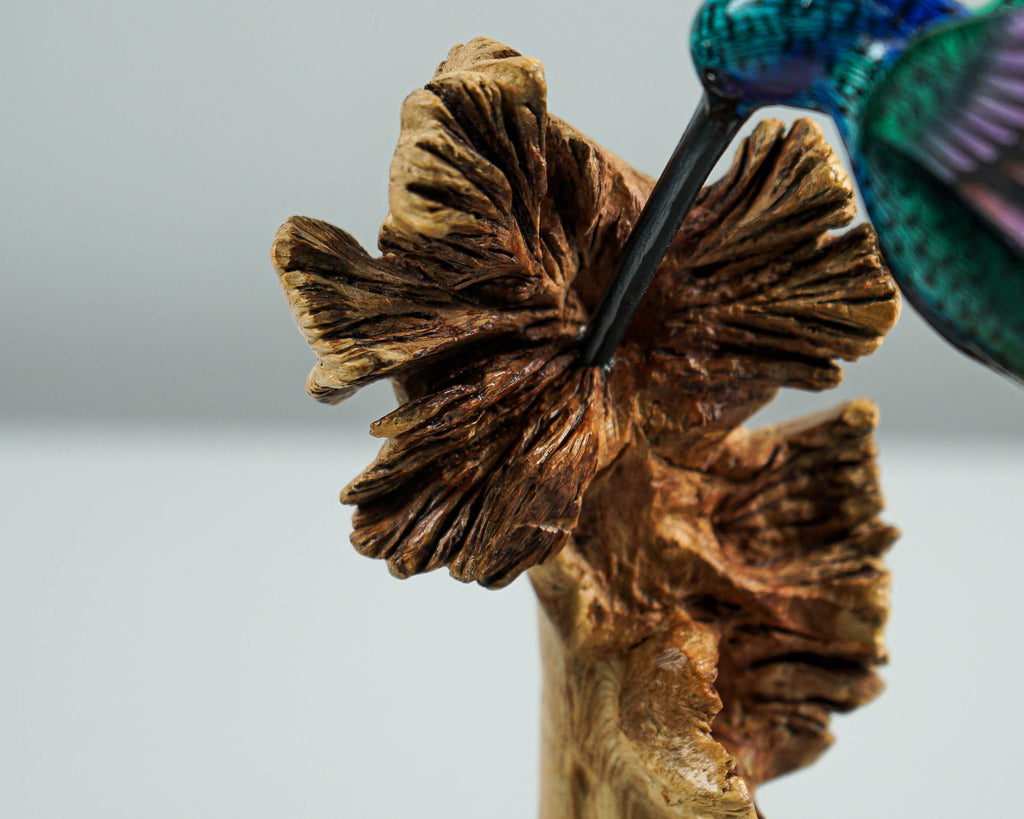 Green Hummingbird Statue, Blue, Personalized, Painted Sculpture, Wood Carving Figure, Bird Statue, Colibri, Home Decor, Gift for Mother