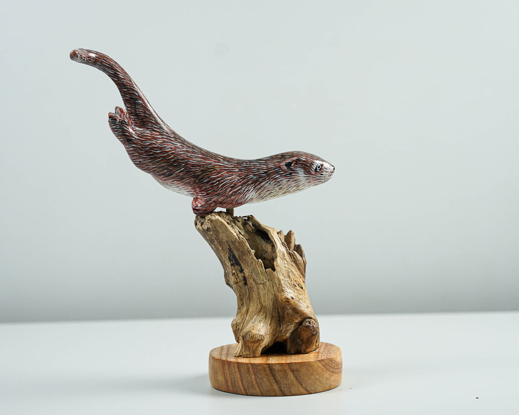 Wooden Otter Sculpture, Cute Animal, Swimming, Natural, Wildlife, Handmade Statue, Sea creature, Wood Carving, Gift for Her, Special Gift