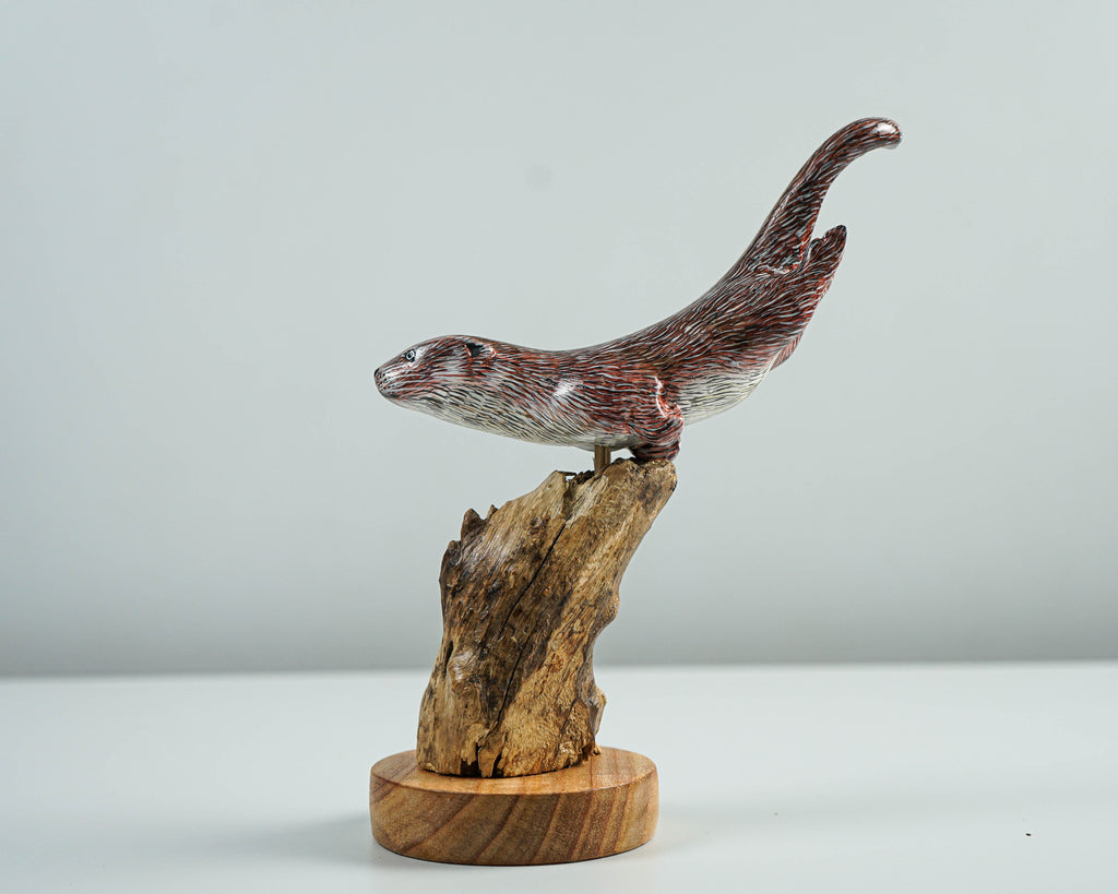 Wooden Otter Sculpture, Cute Animal, Swimming, Natural, Wildlife, Handmade Statue, Sea creature, Wood Carving, Gift for Her, Special Gift