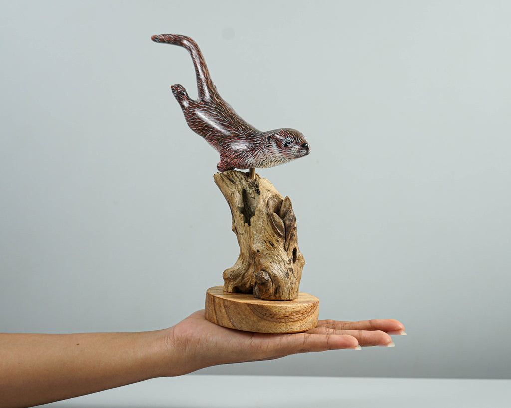 Wooden Otter Sculpture, Cute Animal, Swimming, Natural, Wildlife, Handmade Statue, Sea creature, Wood Carving, Gift for Her, Special Gift