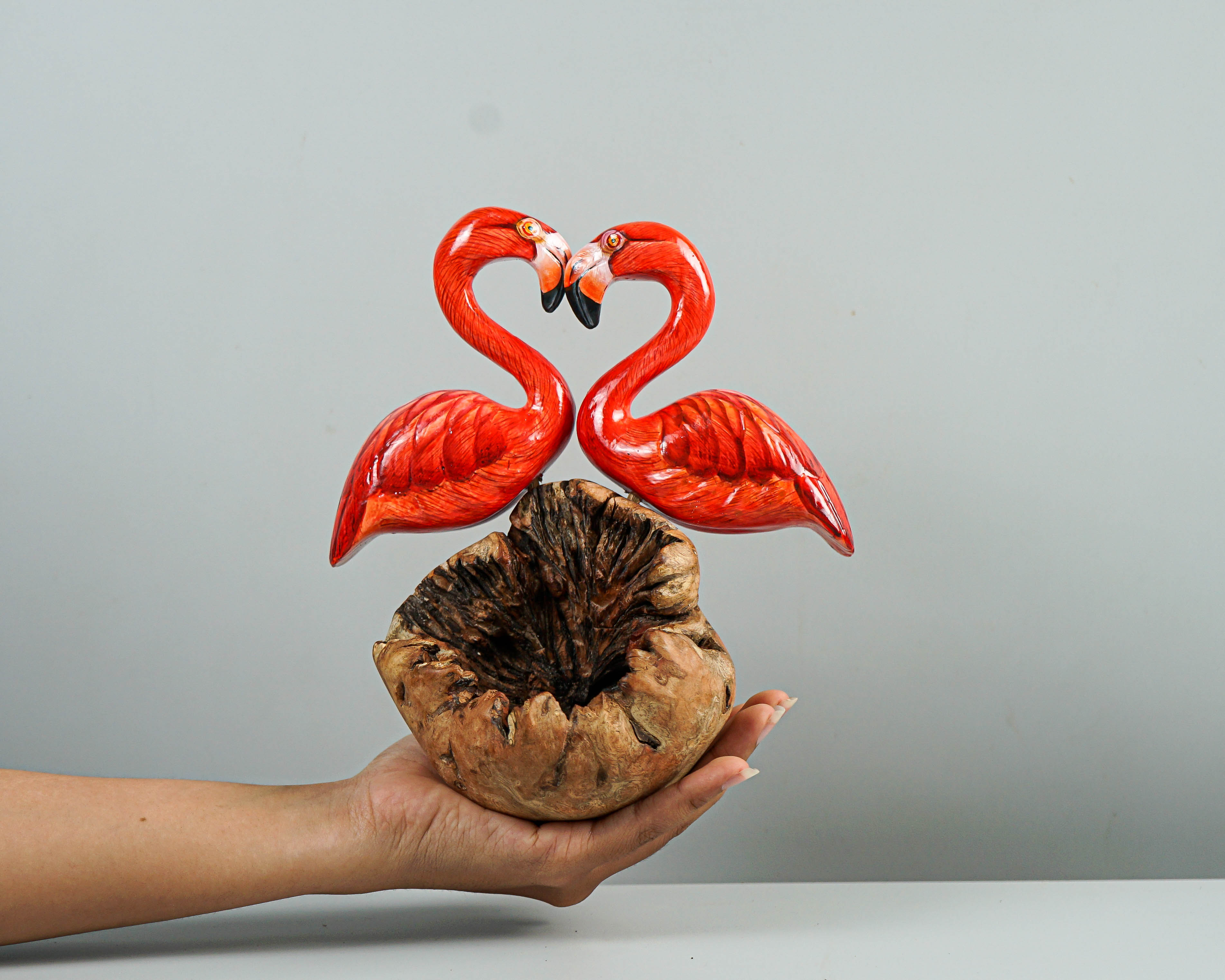Couple Flamingo Statue, Painted Sculpture, Wood Carving Figure, Red Bird Statue, Table Decor, Wedding Decor, Gift for Him, Valentines Day