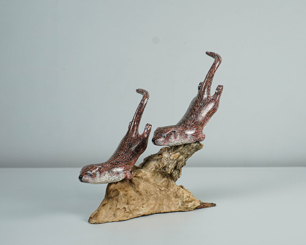 Wooden Couple Otter Sculpture, Cute Animal, Swimming, Natural, Wildlife, Handmade Statue, Home Table Decor, Wedding Gift, Gift for Boyfriend