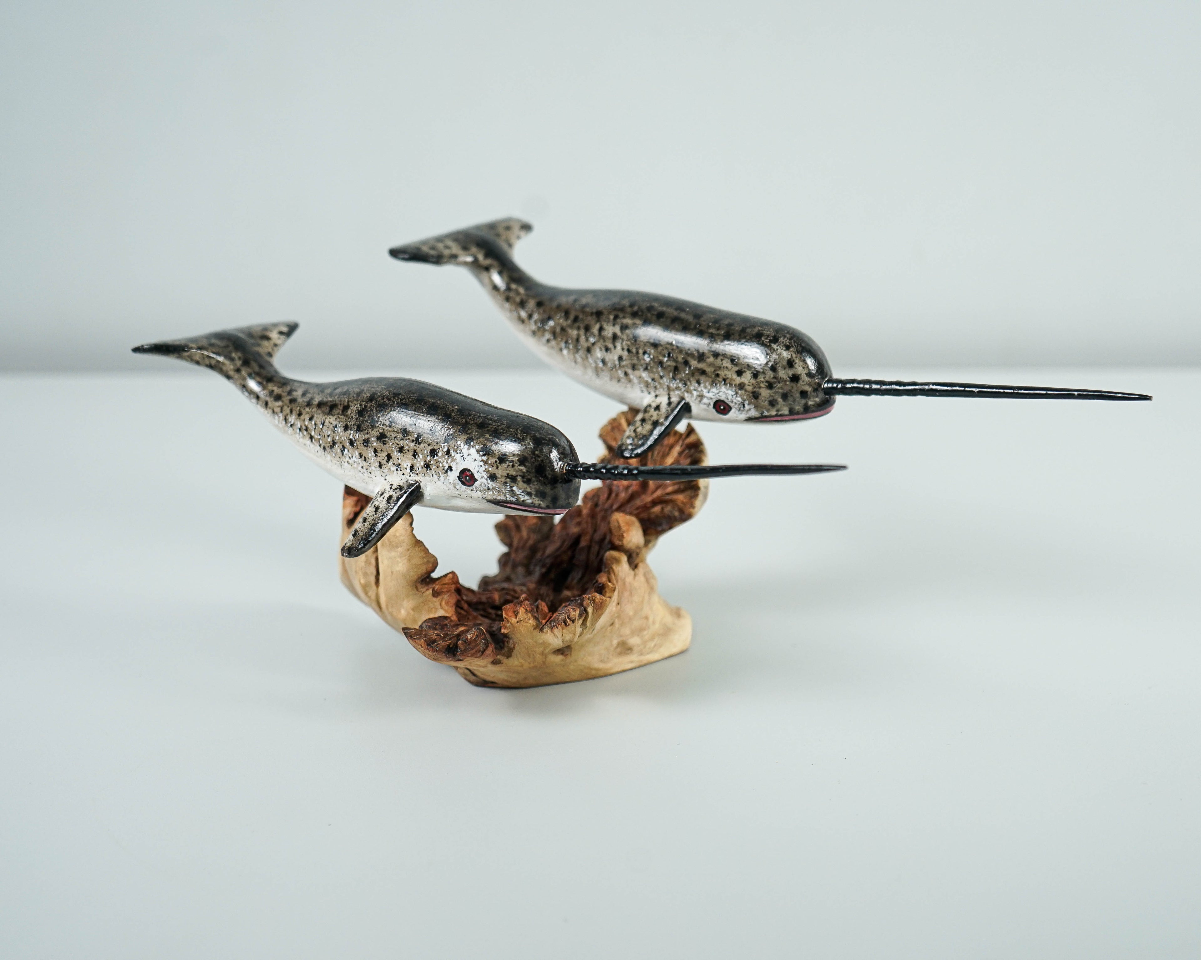 Wooden Narwhal Sculpture, Couple, Tusk, Arctic Animal, Personalized Figurine, Beach Decor, Sea Unicorn, Gift for Wife, Engagement Gift