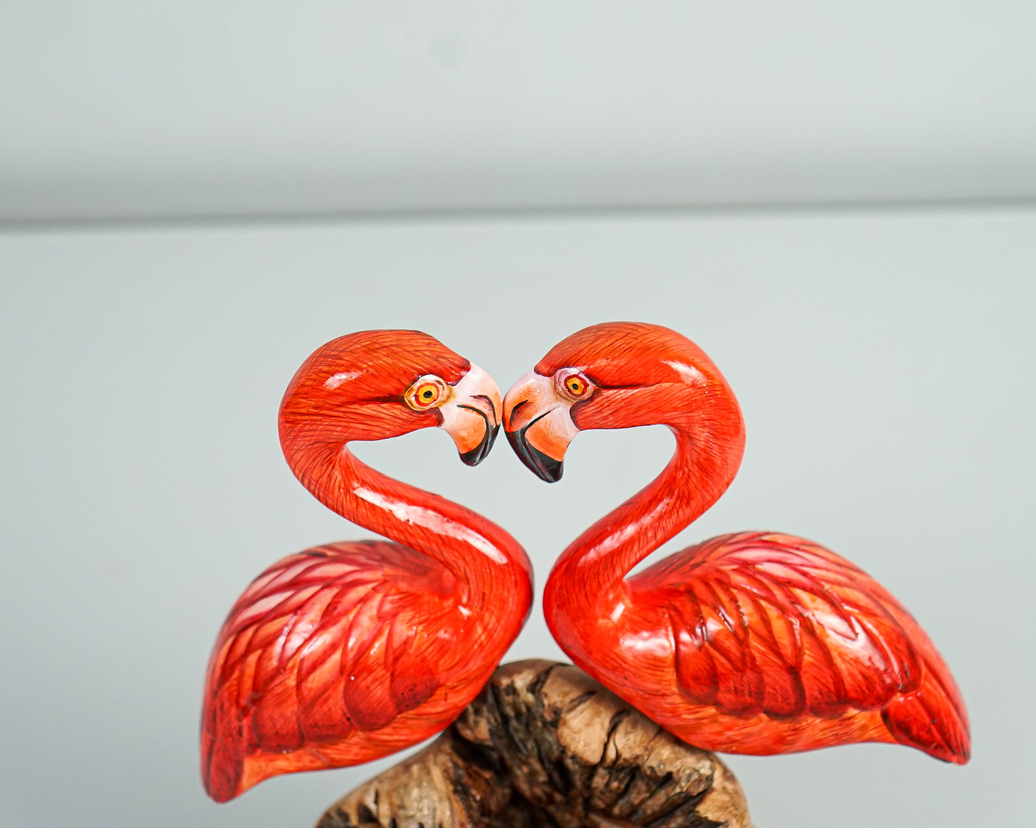 Couple Flamingo Statue, Painted Sculpture, Wood Carving Figure, Red Bird Statue, Table Decor, Wedding Decor, Gift for Him, Valentines Day