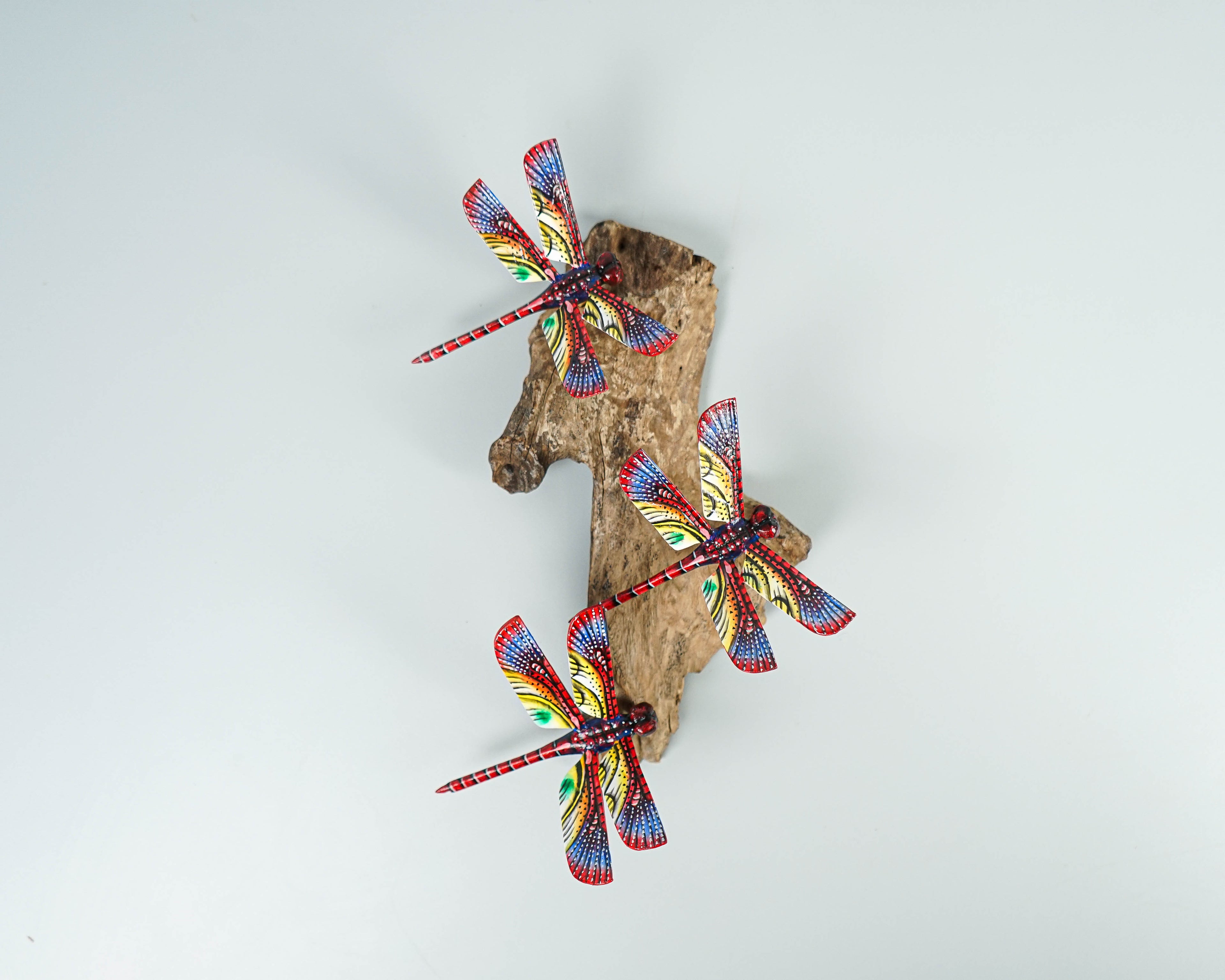 Hanging Red Dragonflies Sculpture, Wall Decor, Colorful Art, Unique, Wood Carving, Beautiful Figurine, Interior Decoration, Gift for Sister