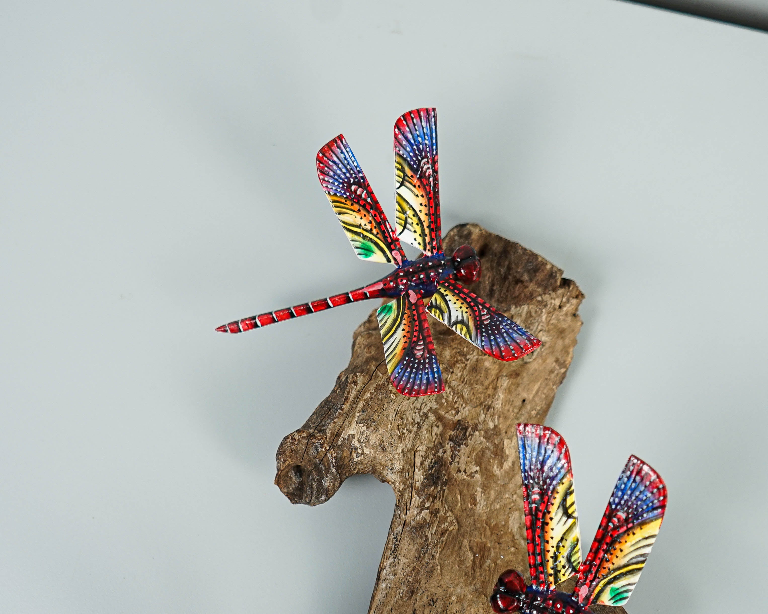 Hanging Red Dragonflies Sculpture, Wall Decor, Colorful Art, Unique, Wood Carving, Beautiful Figurine, Interior Decoration, Gift for Sister