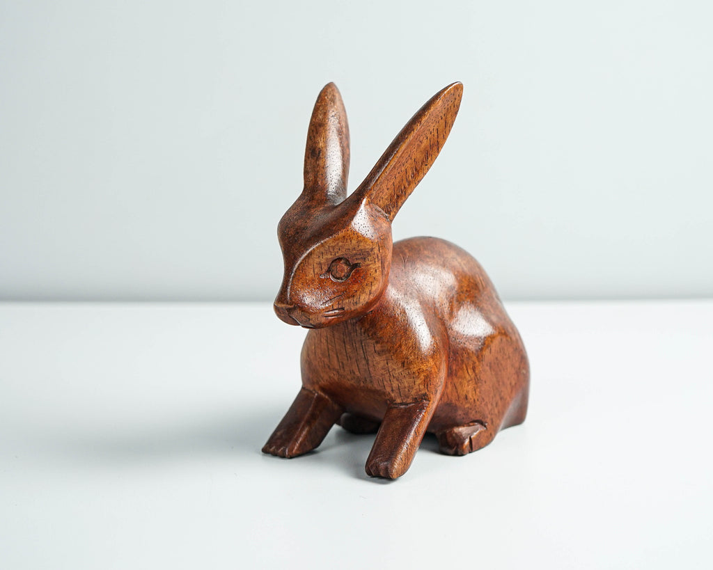 Wooden Rabbit Sculpture, Animal Statue, Wood Carving, Tabletop Decor, Handcrafted, Unique Figurine, Best Friend Gift, Memorial Gift