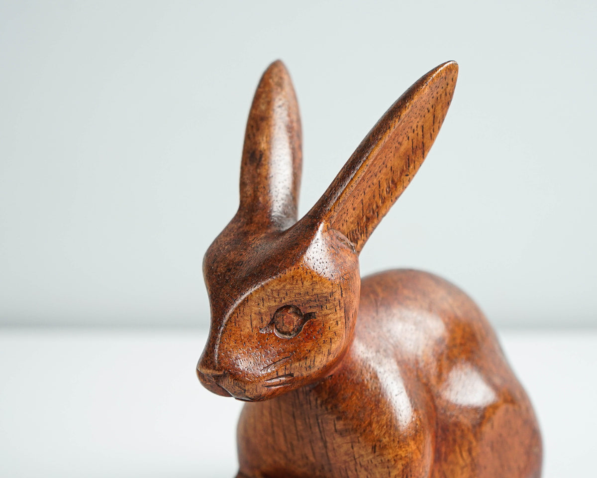 Wooden Rabbit Sculpture, Animal Statue, Wood Carving, Tabletop Decor, Handcrafted, Unique Figurine, Best Friend Gift, Memorial Gift