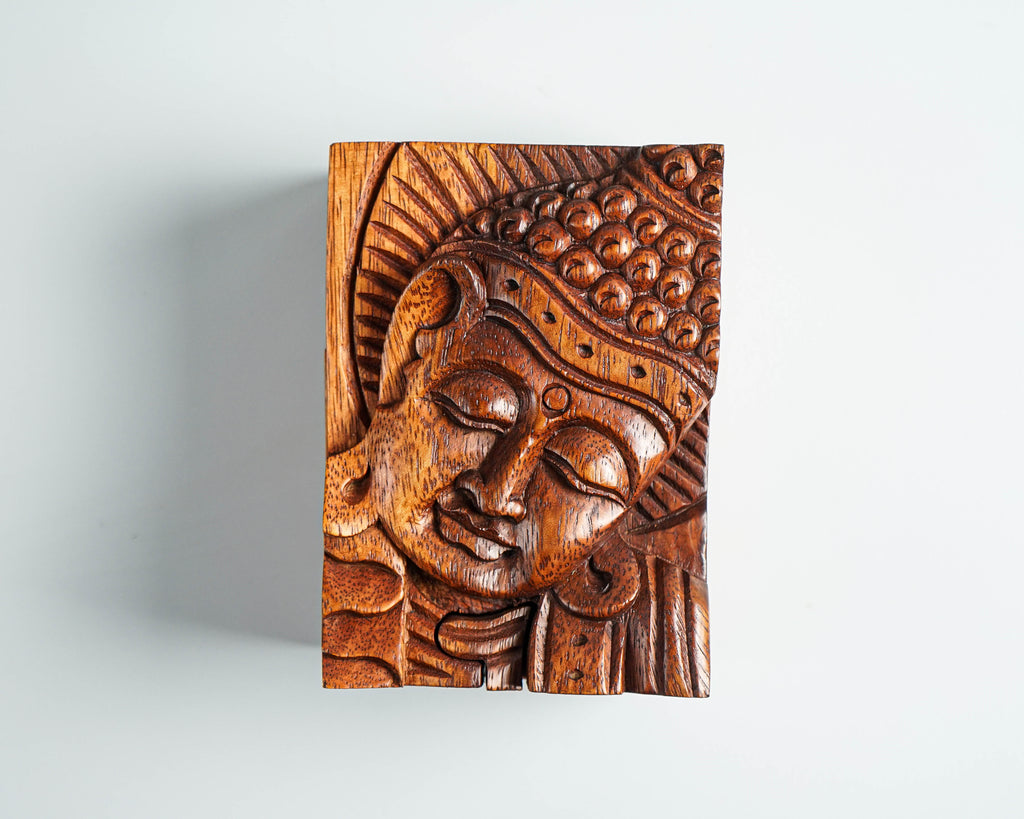 Buddha Puzzle Box, Buddha Face, Buddha Mystery Box, Wood Carving, Trinket Stash, Magic Box, Gift for Wife, Gift for daughter, Hidden Box