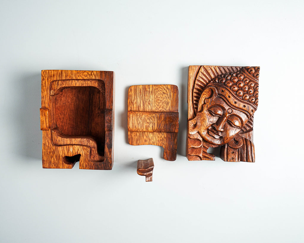 Buddha Puzzle Box, Buddha Face, Buddha Mystery Box, Wood Carving, Trinket Stash, Magic Box, Gift for Wife, Gift for daughter, Hidden Box