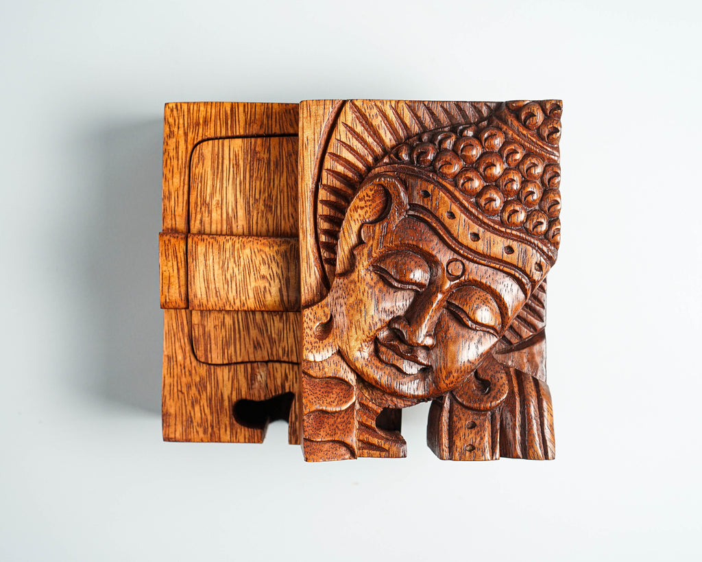 Buddha Puzzle Box, Buddha Face, Buddha Mystery Box, Wood Carving, Trinket Stash, Magic Box, Gift for Wife, Gift for daughter, Hidden Box