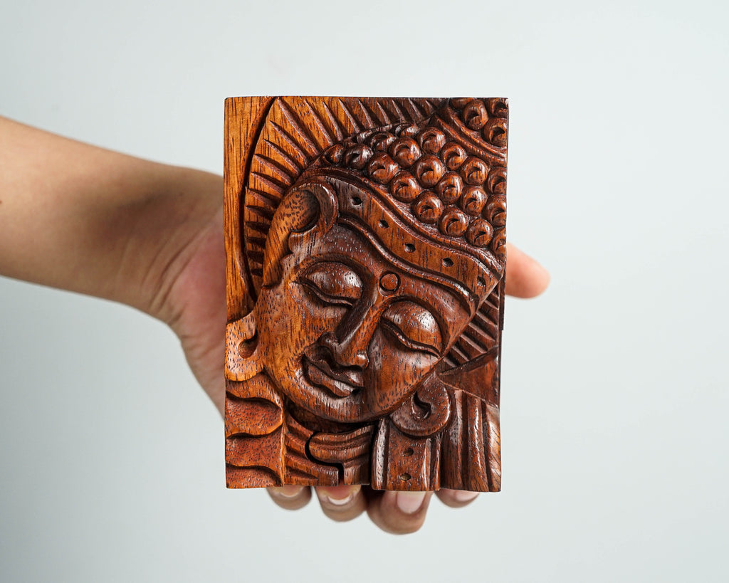 Buddha Puzzle Box, Buddha Face, Buddha Mystery Box, Wood Carving, Trinket Stash, Magic Box, Gift for Wife, Gift for daughter, Hidden Box