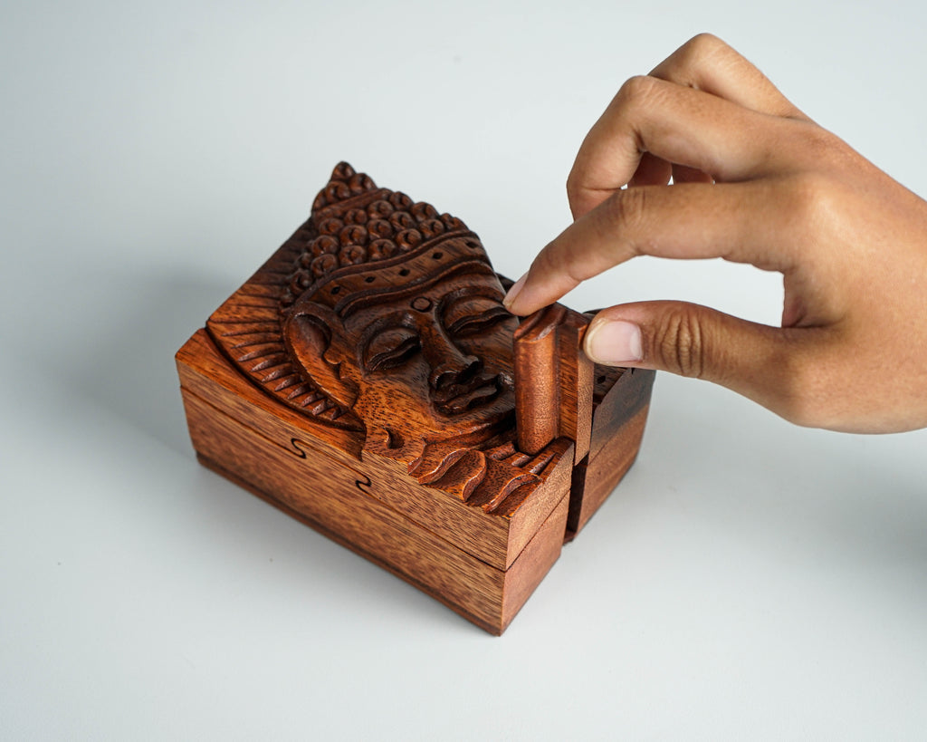Buddha Puzzle Box, Buddha Face, Buddha Mystery Box, Wood Carving, Trinket Stash, Magic Box, Gift for Wife, Gift for daughter, Hidden Box