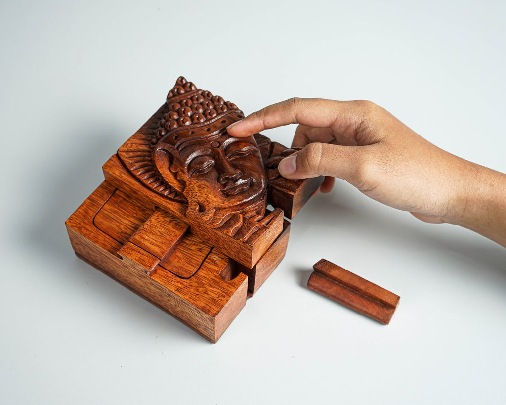 Buddha Puzzle Box, Buddha Face, Buddha Mystery Box, Wood Carving, Trinket Stash, Magic Box, Gift for Wife, Gift for daughter, Hidden Box