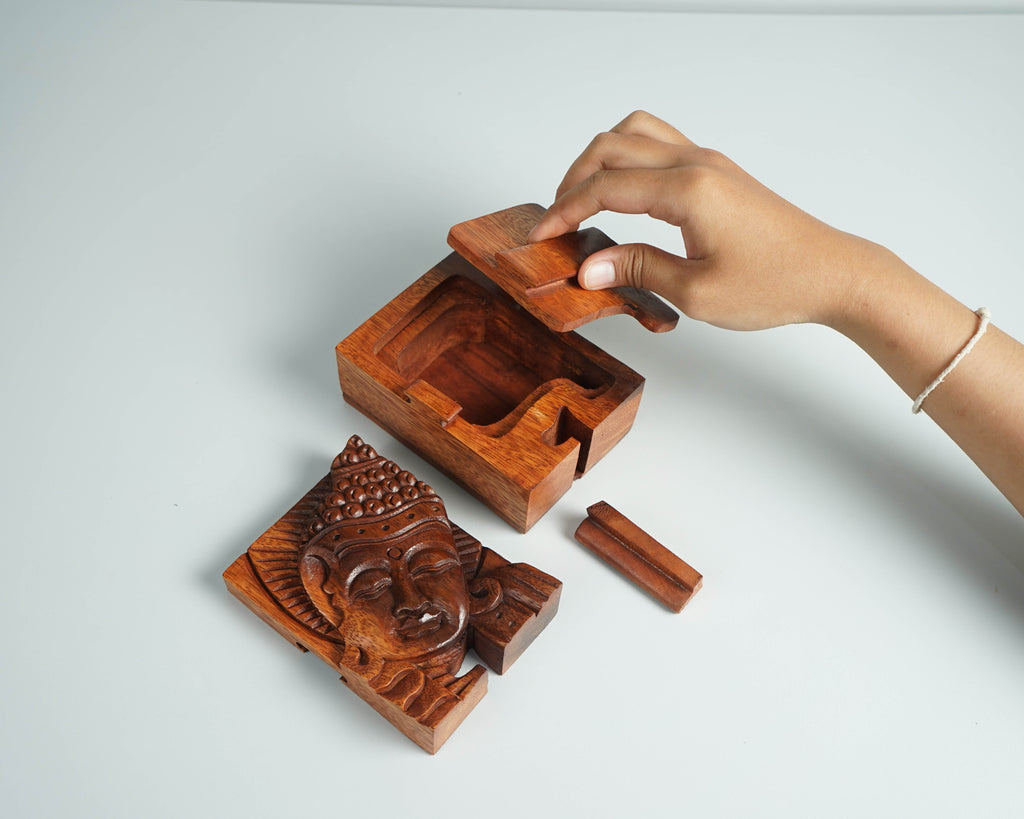 Buddha Puzzle Box, Buddha Face, Buddha Mystery Box, Wood Carving, Trinket Stash, Magic Box, Gift for Wife, Gift for daughter, Hidden Box