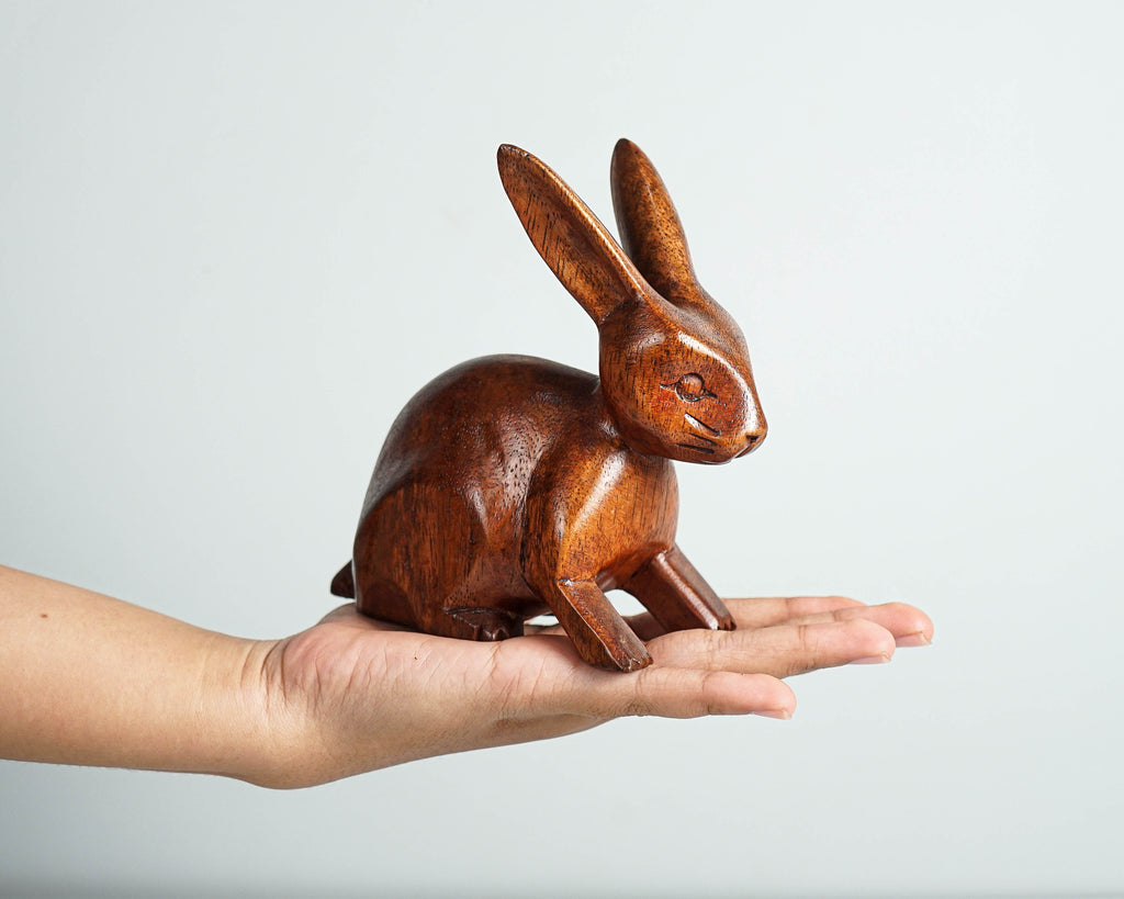 Wooden Rabbit Sculpture, Animal Statue, Wood Carving, Tabletop Decor, Handcrafted, Unique Figurine, Best Friend Gift, Memorial Gift