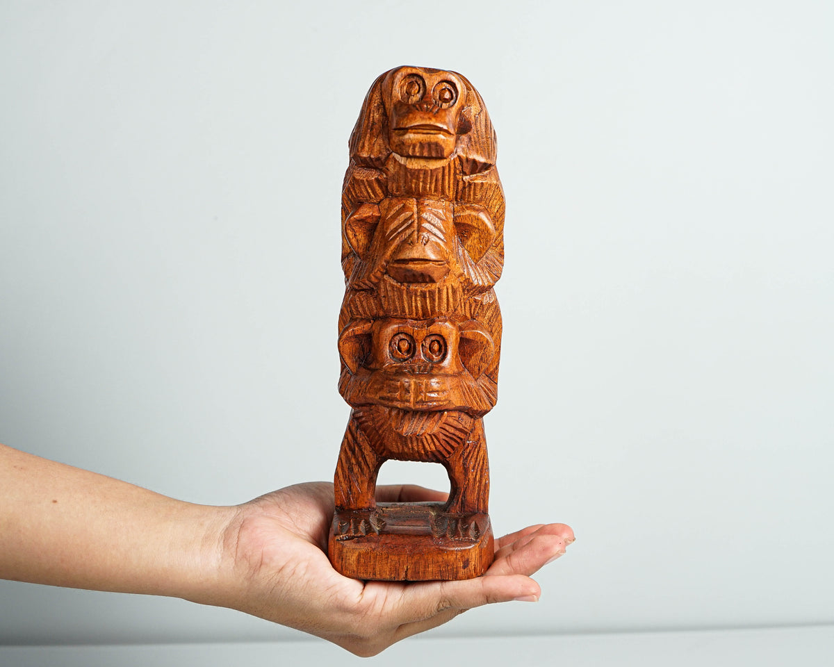 Three Wise Monkeys Statue, Wood Carving, Animal Sculpture, Hand Carved, Decorative, Triplet, Above Bed Decor, Tabletop, Memorial Gift